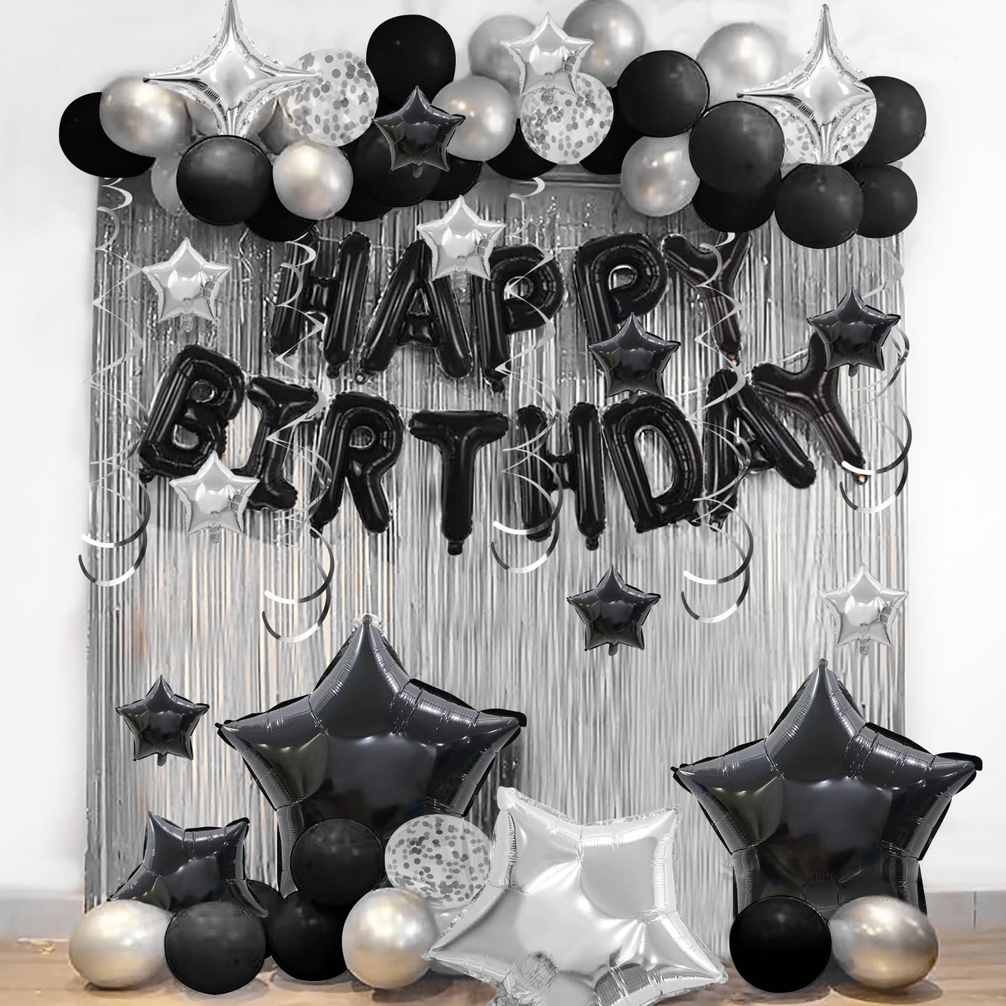56 PCS Black Happy Birthday Balloons Happy Birthday Banner Balloons