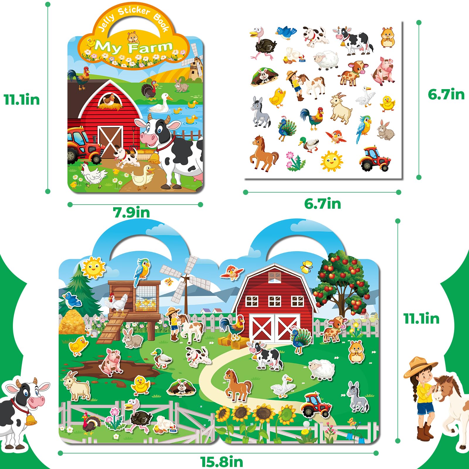 Kalysky 6Pack Reusable Sticker Books for Toddlers 1-3 2-4, Jelly Sticker Books for Kids, Cute Sticker Books for Toddlers 2-4 Years, Sticker Activity