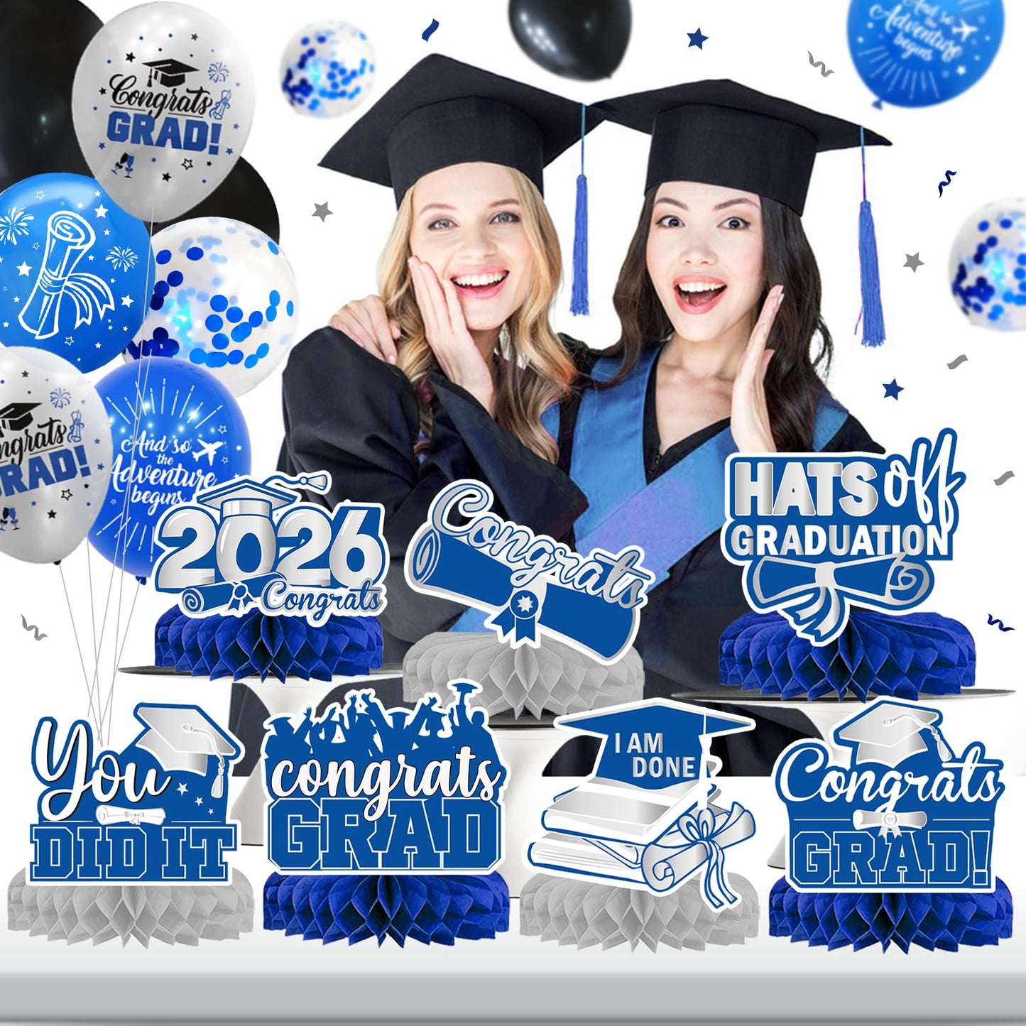 9Pcs 2026 Graduation Decorations Congrats Grad Table Centerpiece Class of 2026 Graduation Table Decorations for Graduation Party Supplies (blue)