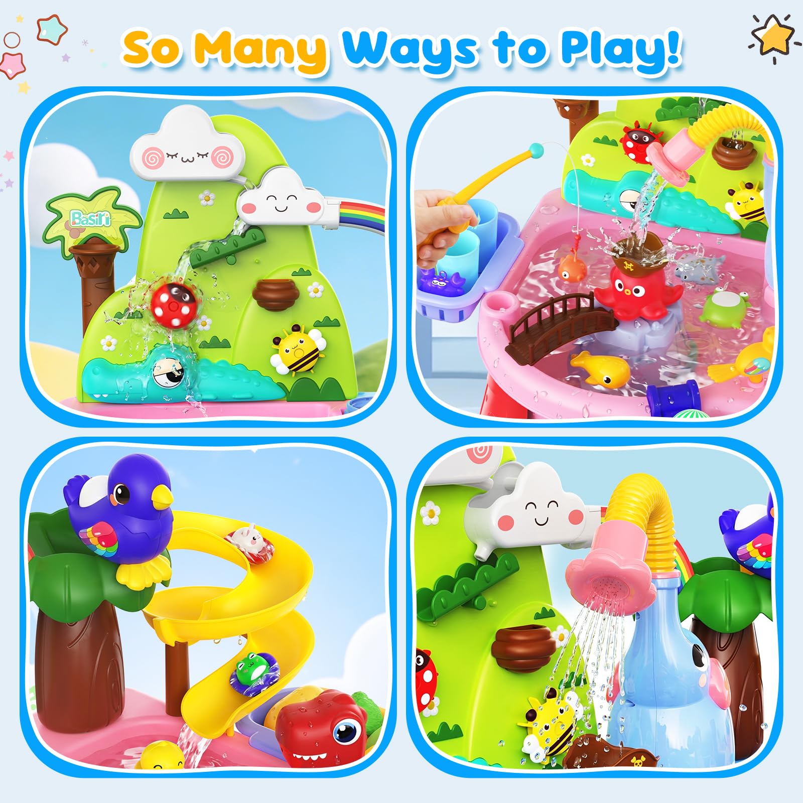 2026 Upgraded Water Table for Toddlers 1-3, Outdoor Toddler Toys Sand Water Pool Toys with Pump/Running Water/Fishing Toy/Play Food Accessories