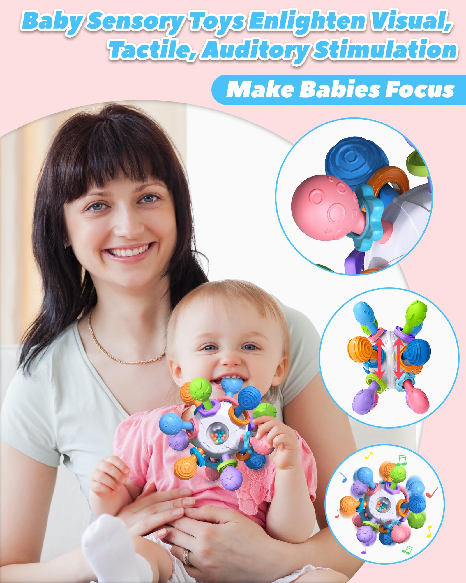 Baby Teething Toys for 0-6 6-12 Months Ages 0-2, Tummy Time Montessori Toys for Babies 0 3 6 9 12 18 Months, Newborn Infant Sensory Toys, Baby Gifts