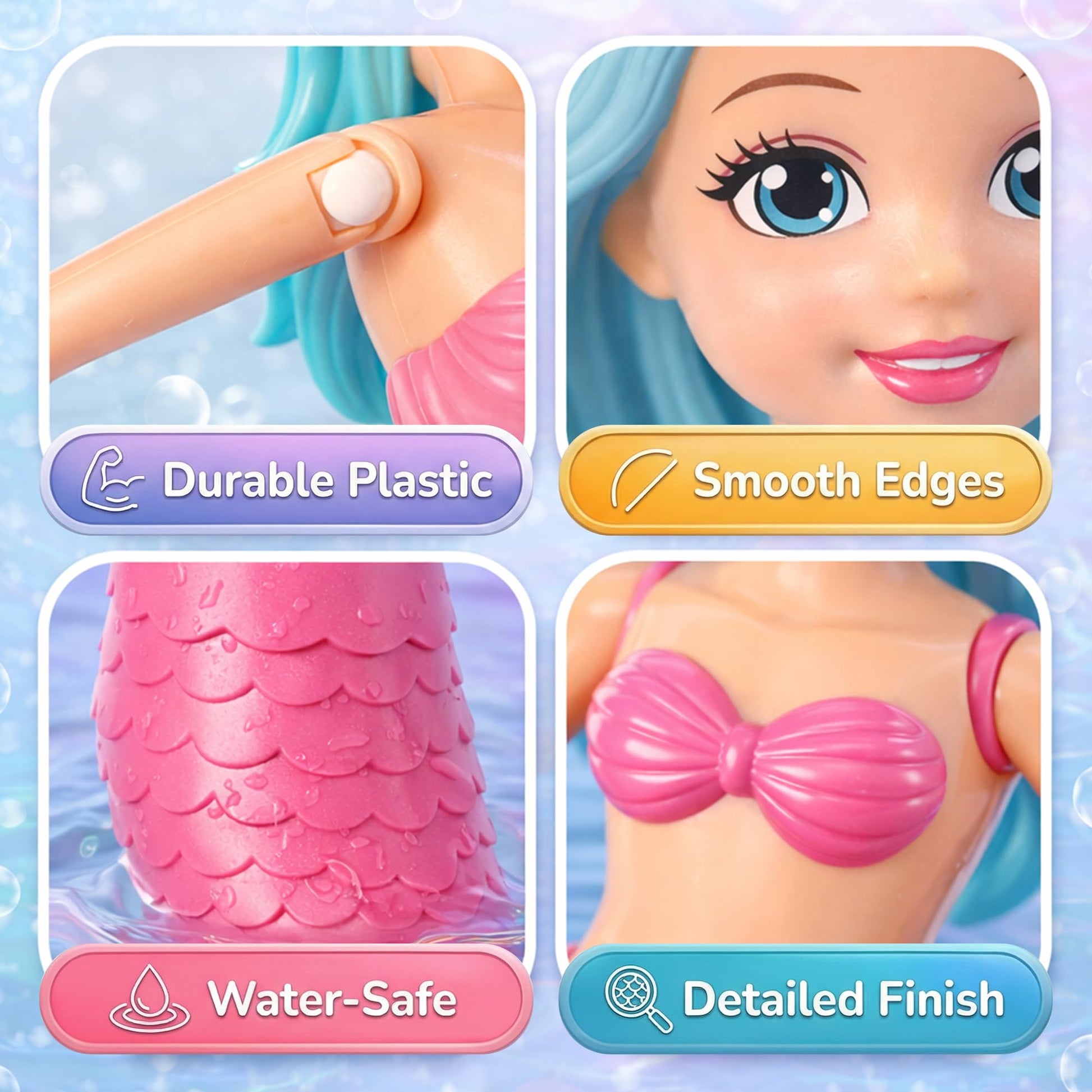 Mermaid Bath Toys for Toddlers Kids Girls - Princess Wind Up Tail Flap Floating Water Bathtub Toys, Swimming Pool Bathing Time Fun (6 Pack)