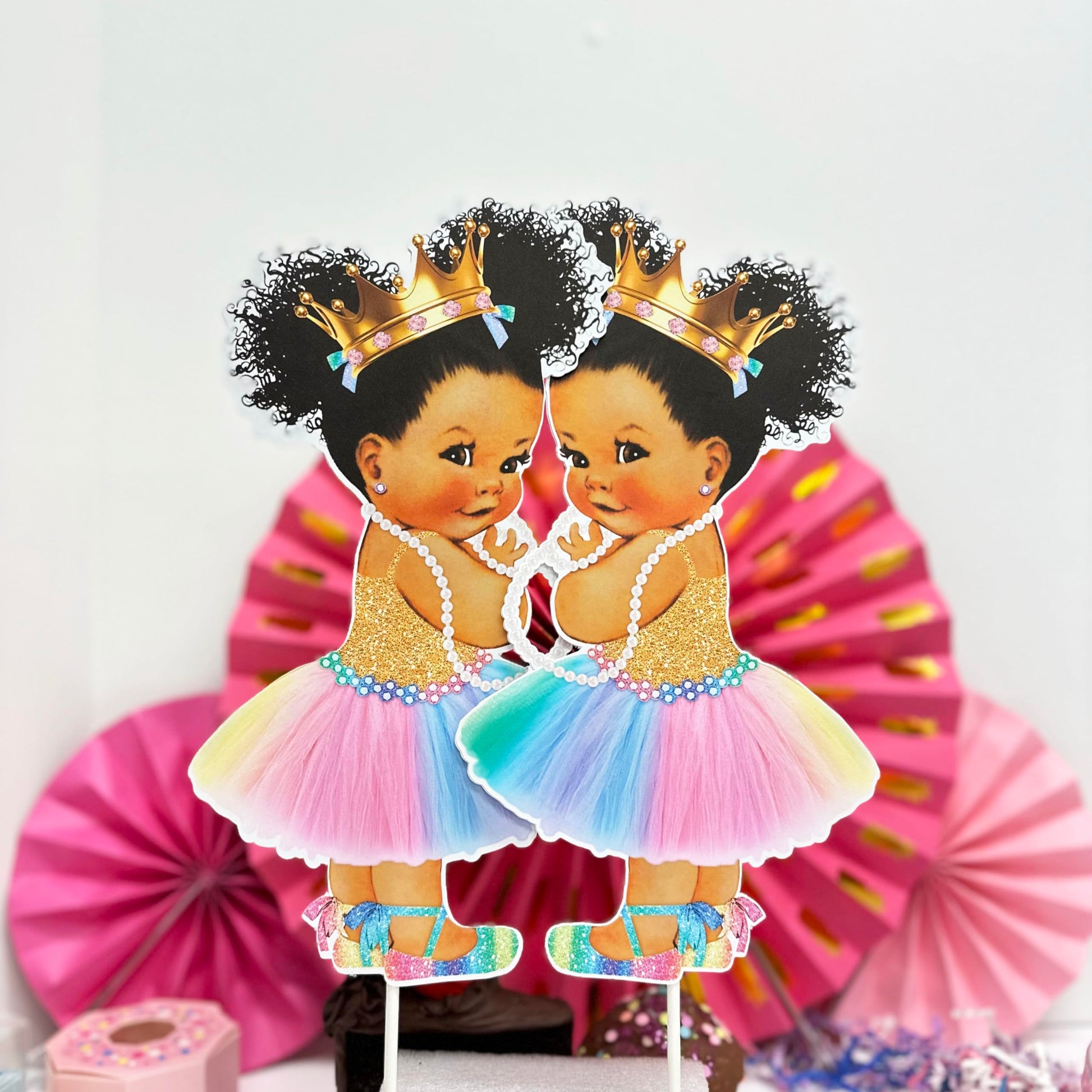 Rainbow Princess African American Centerpieces Table Decoration, Diaper Toppers Unicorn Princess Table Party Decoration
