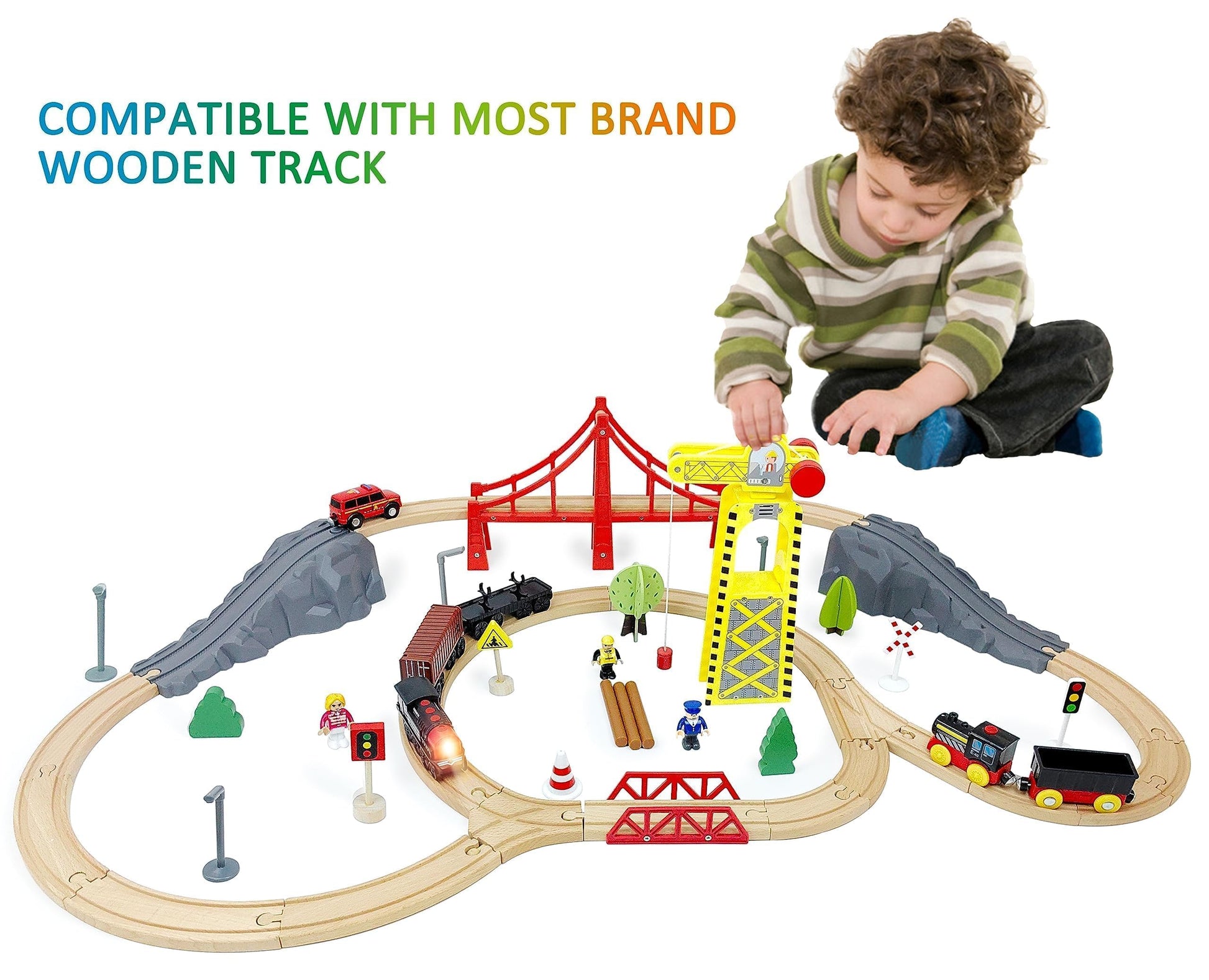 Motorized Train for Wooden Track, 3Pcs Train Toy Set for 3 4 5+Years Old Boy Girl Toddlers, Battery Powered Train Compatible with Thomas & Friends