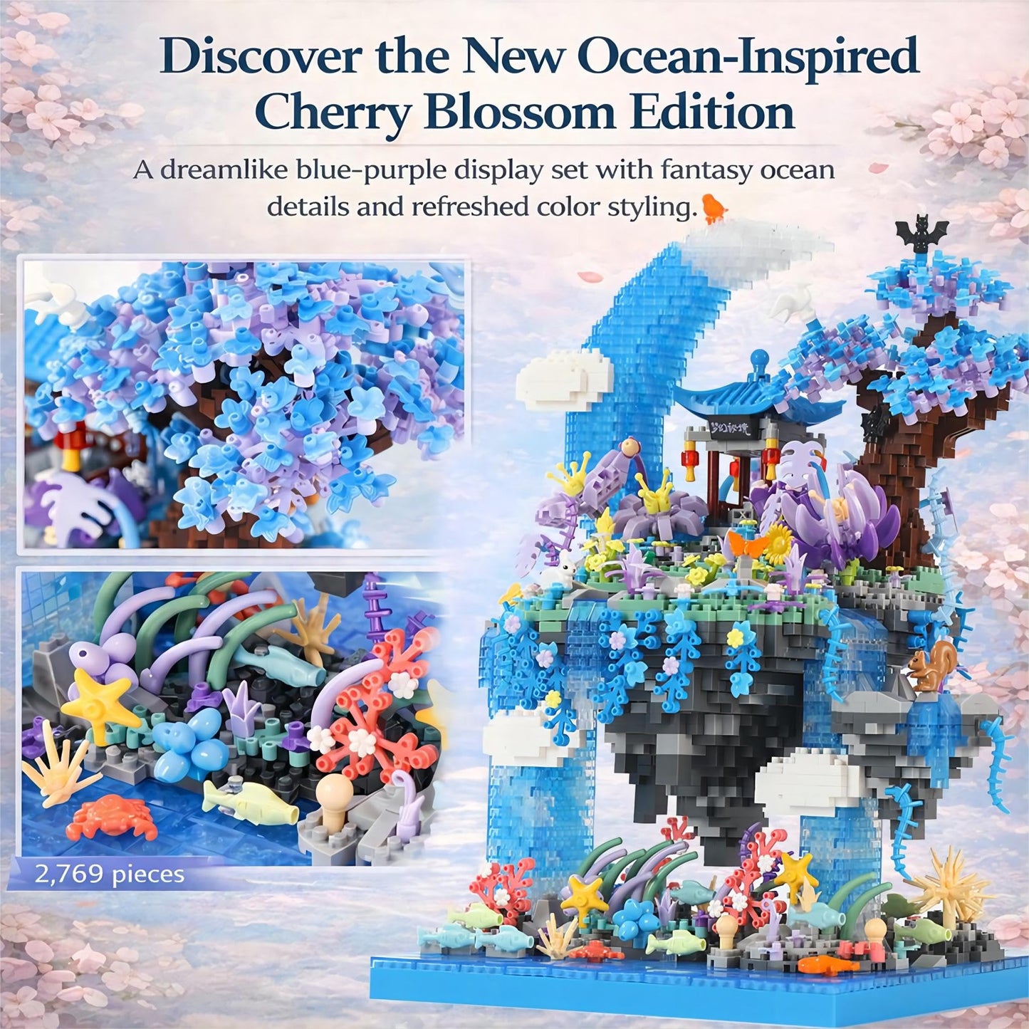 ConLinktion Cherry Blossom Tree Building Set with Gift Box, Ocean World Aquarium Building Lights Building Kit 2769Pcs, Ideas Gift Building Toy