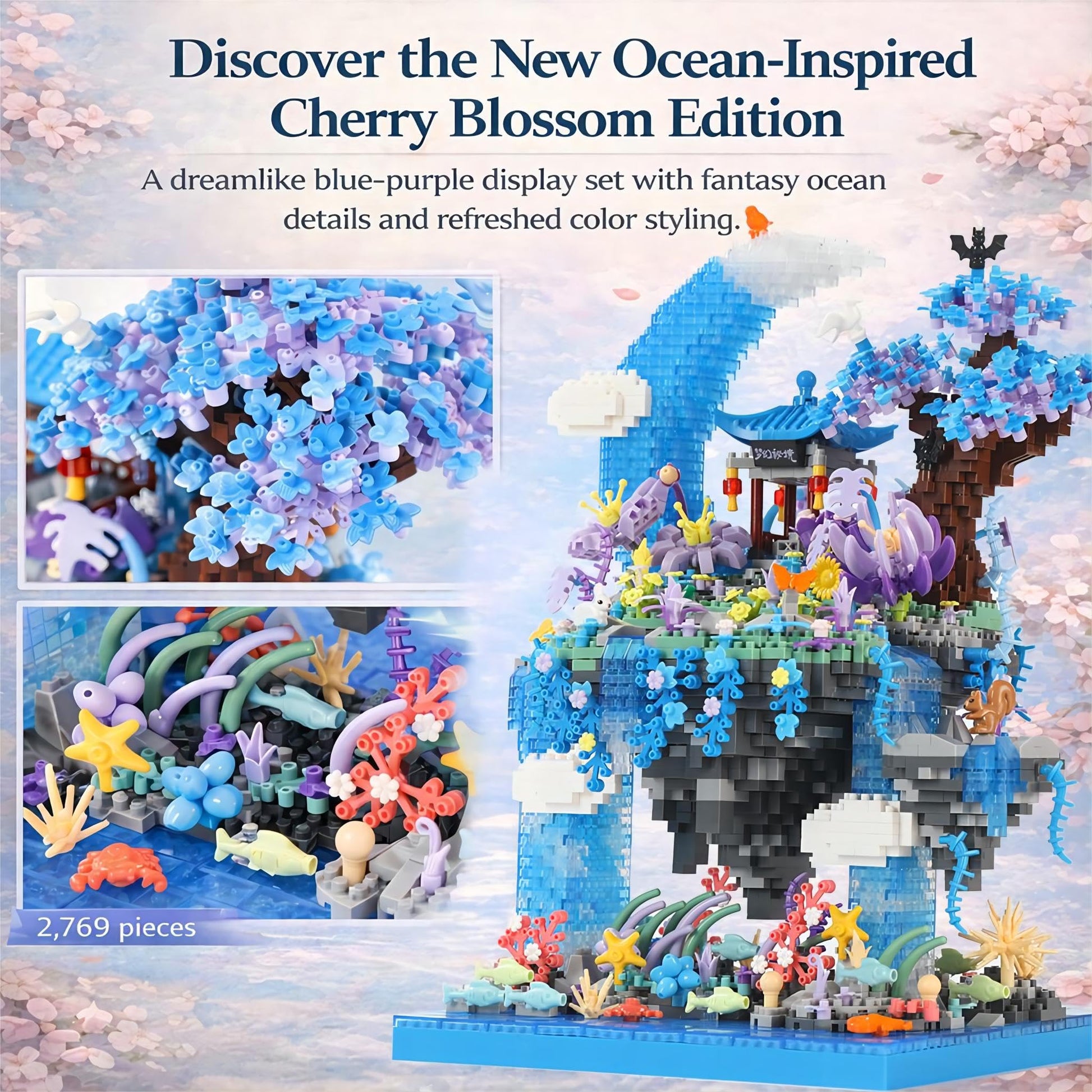 ConLinktion Cherry Blossom Tree Building Set with Gift Box, Ocean World Aquarium Building Lights Building Kit 2769Pcs, Ideas Gift Building Toy