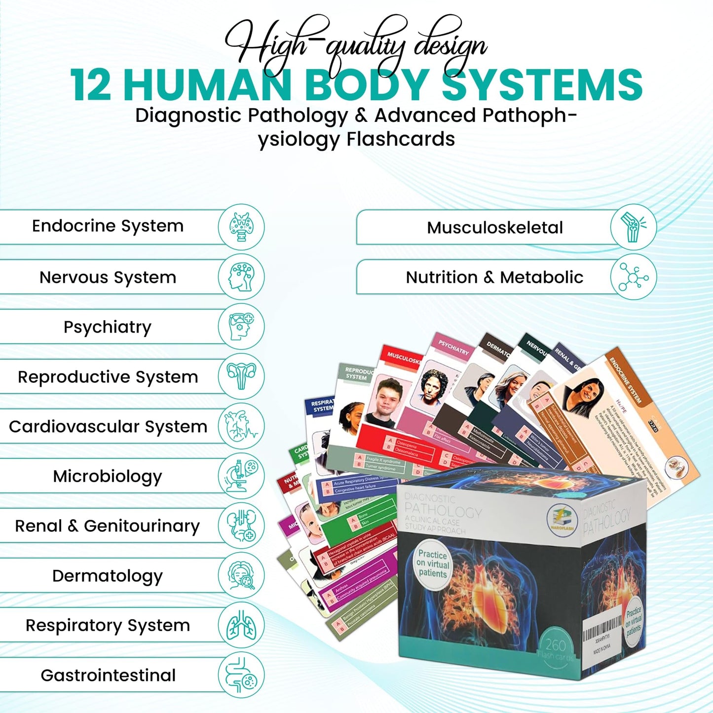 Pathology Flash Cards - 260 Advanced Pathophysiology Flash Card - Comprehensive Medical Flashcards - Studying Essentials for Nursing Student, Medical