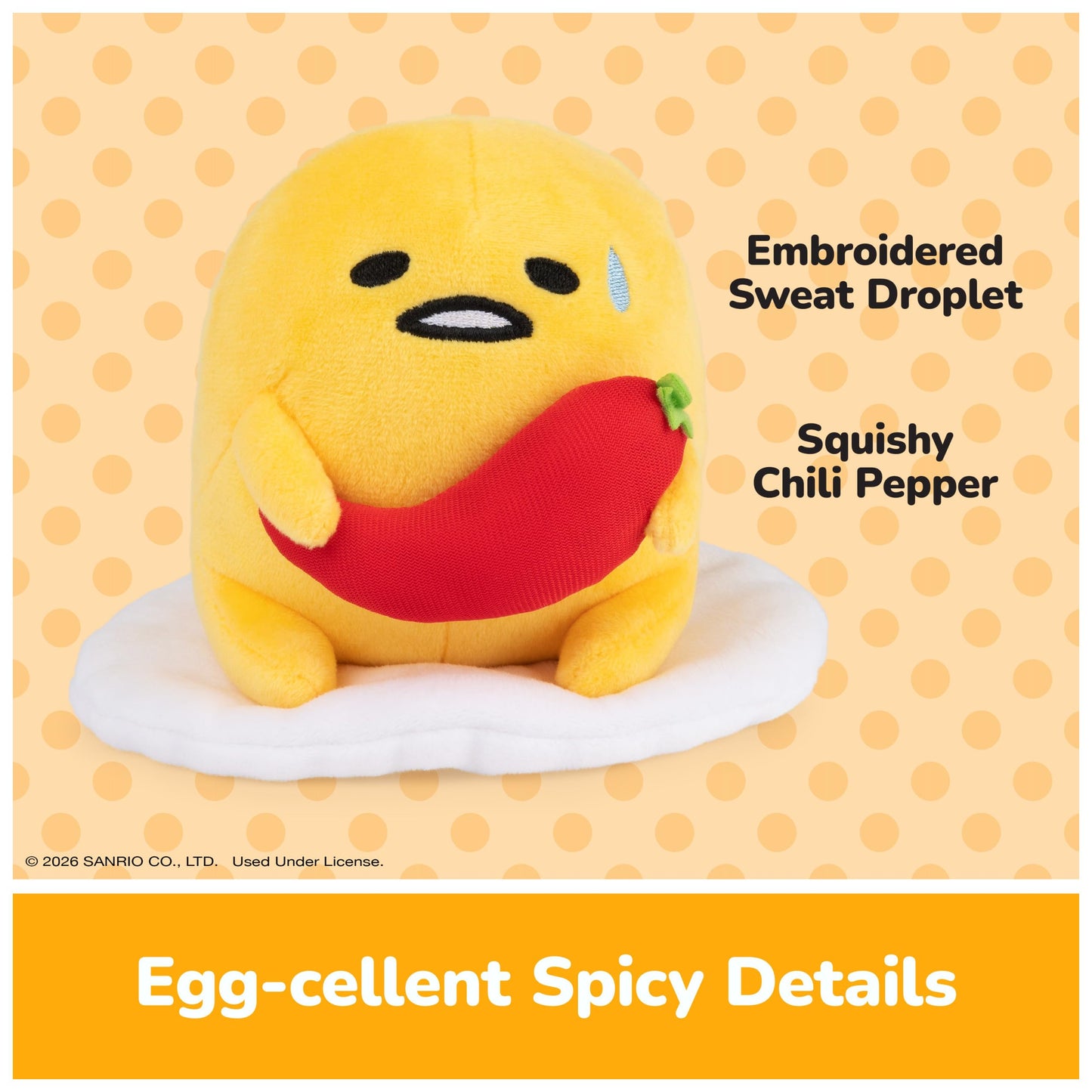 GUND Sanrio Spicy Gudetama 5-Inch Egg with Chili Pepper Plush Toy; Ages 1+