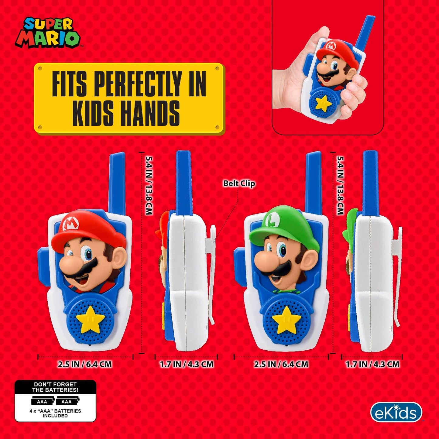 Super Mario Walkie Talkies for Kids, Static Free Indoor and Outdoor Toys