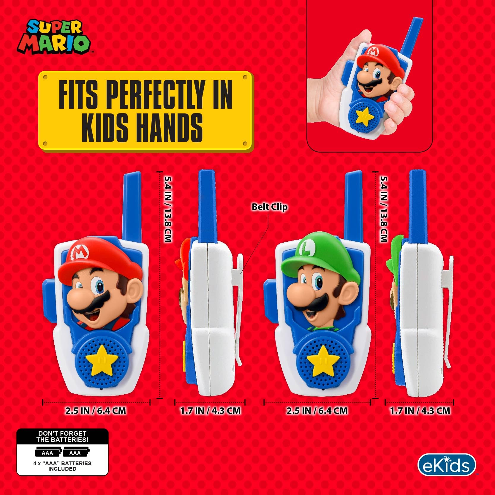 Super Mario Walkie Talkies for Kids, Static Free Indoor and Outdoor Toys