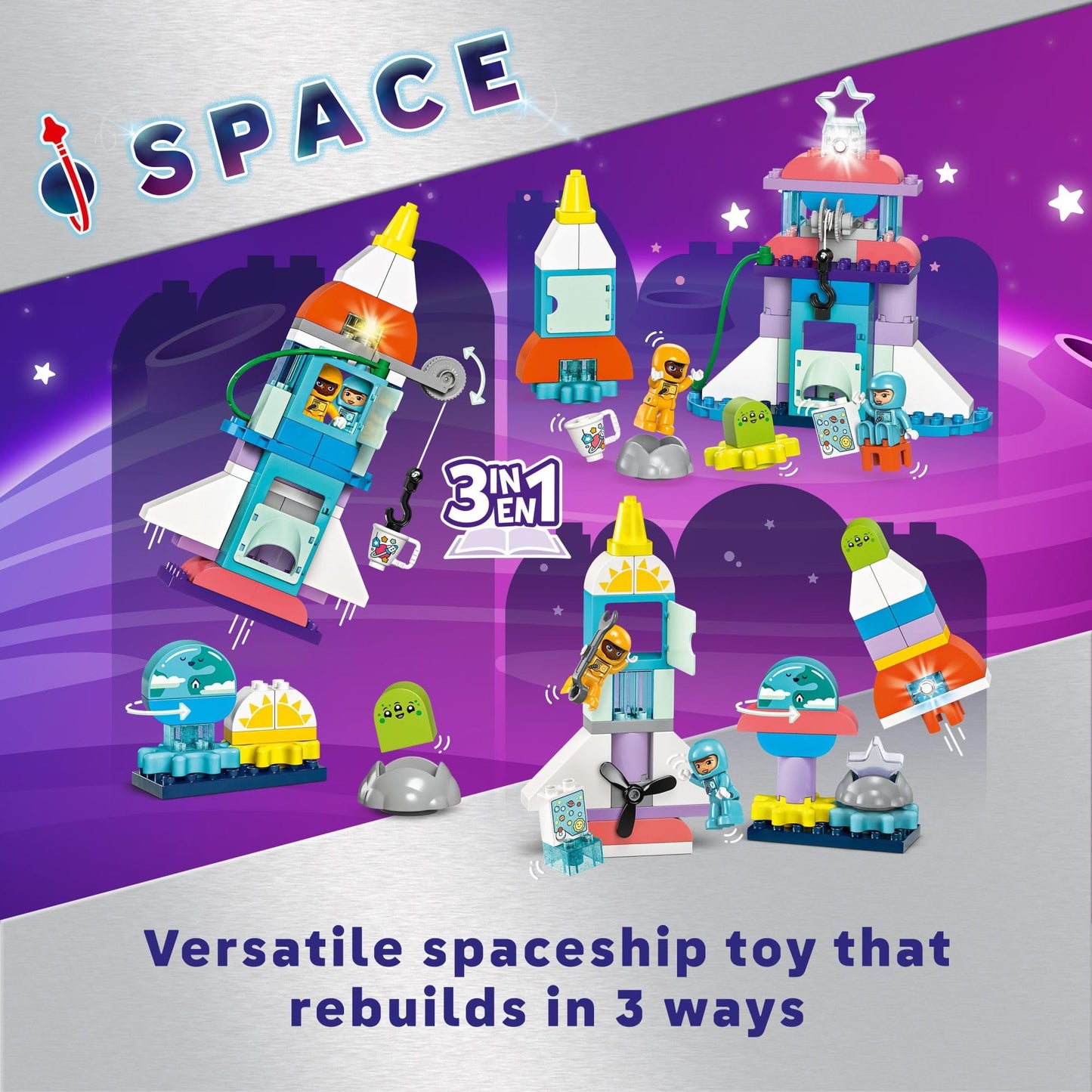 LEGO DUPLO 3 in 1 Space Shuttle Adventure Toddler Building Toys - Space Toys for Boys & Girls, Ages 3+ Years - Gift for Christmas - Learning & Pretend