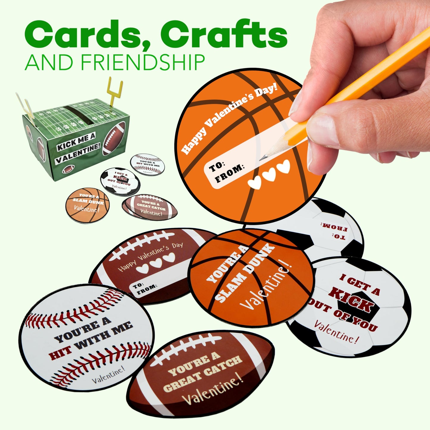 4E's Novelty DIY Football Valentine Mailbox Kit Craft Kit with 36 Valentines Sports Cards for Kids - Valentines Box for Boys Girls Classroom Exchange