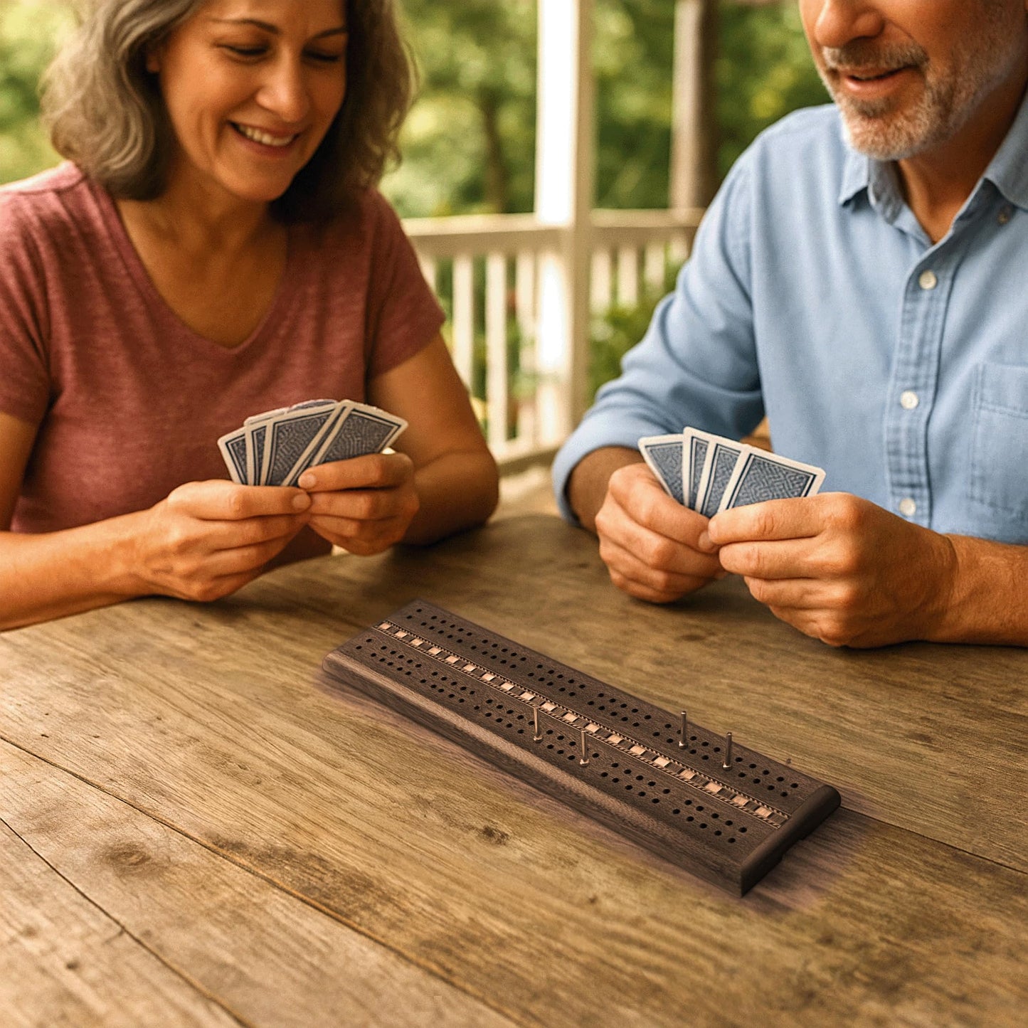 Sterling Games Wooden Cribbage 12 inch Double Track Cribbage Board with Rich Italian Inlaid for 2 Players Playing Cards Included