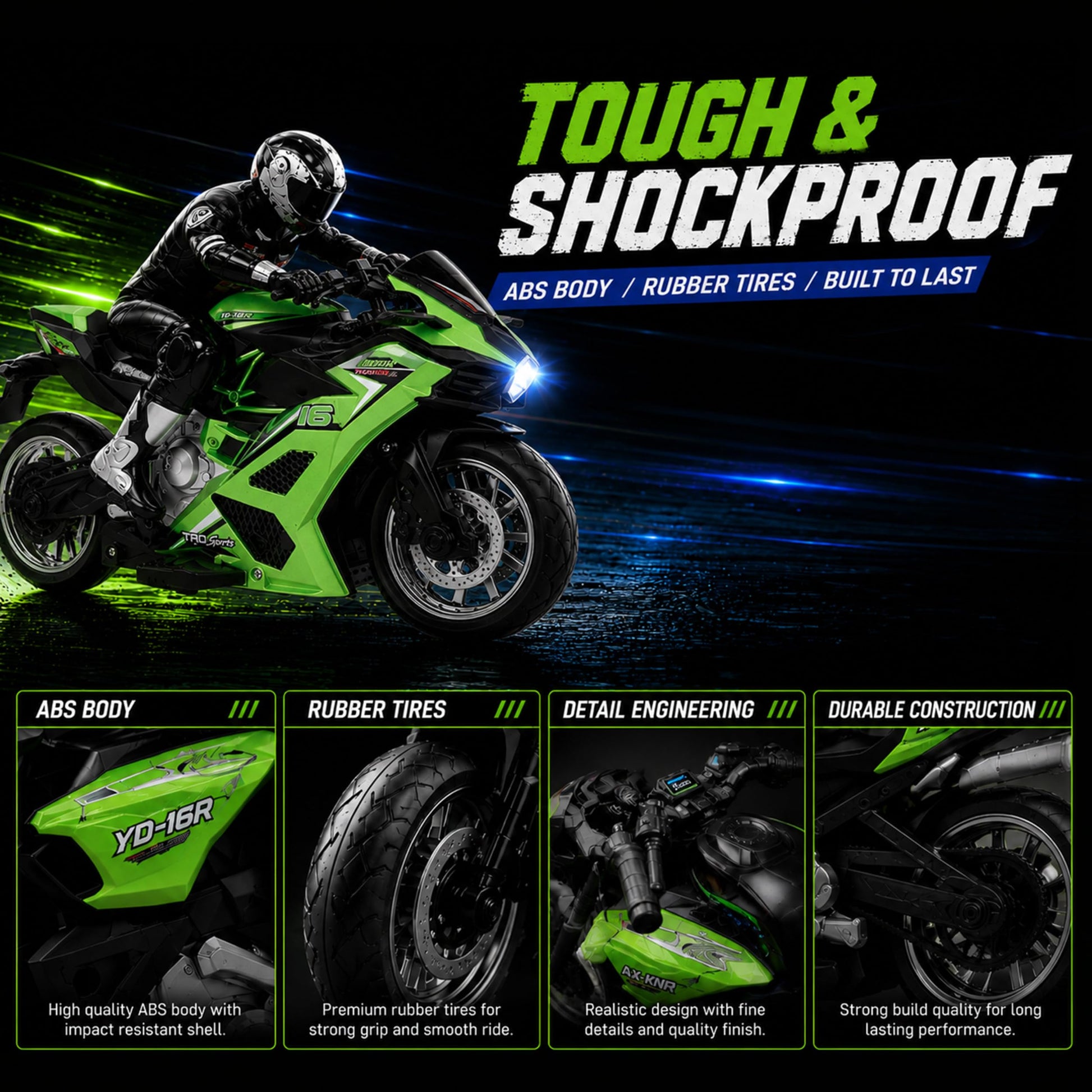 Liberty Imports 2.4G RC Remote Control Stunt Motorcycle with Riding Figure, 1:10 Scale High Speed Cross Country 360 Degree Rotation Drift Shockproof
