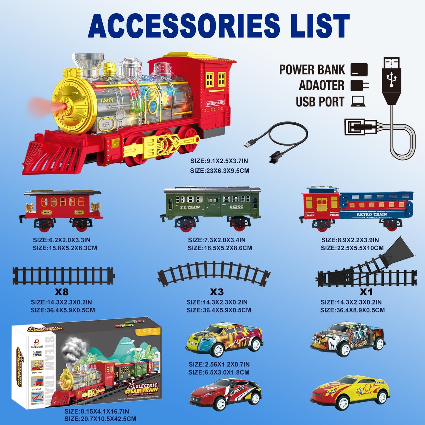 Electric Train Set Christmas Train Toys for Boys with Smokes, Lights and Sound (ON/Off) Train Set Under Christmas Tree, Toddler Model Trains for 3 4 5
