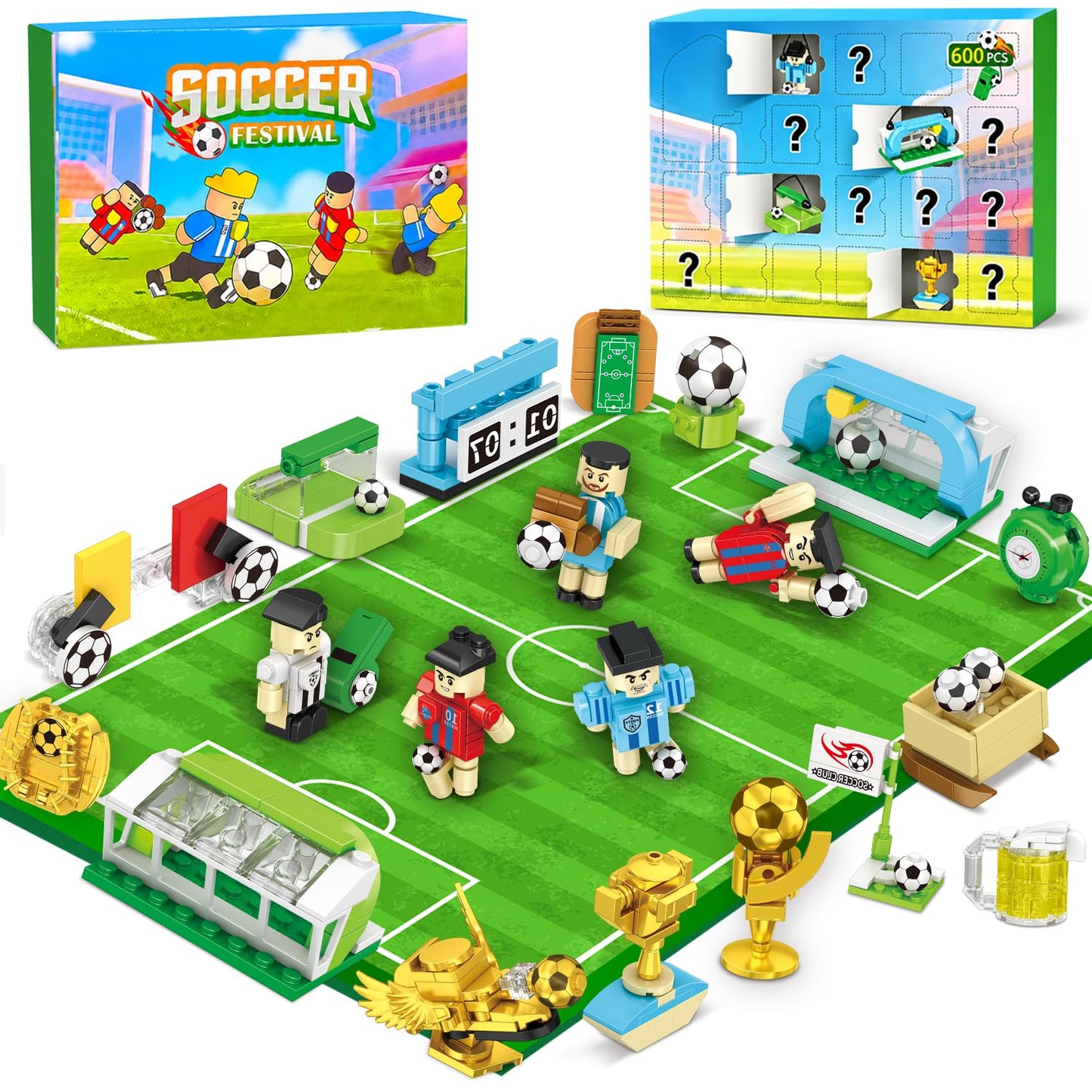 2026 World Soccer Cup Themed 24 Pack Building Blocks with Keychains, 600 PCS Sports Mini Building Toys, Individually Wrapped Party Favors, Classroom