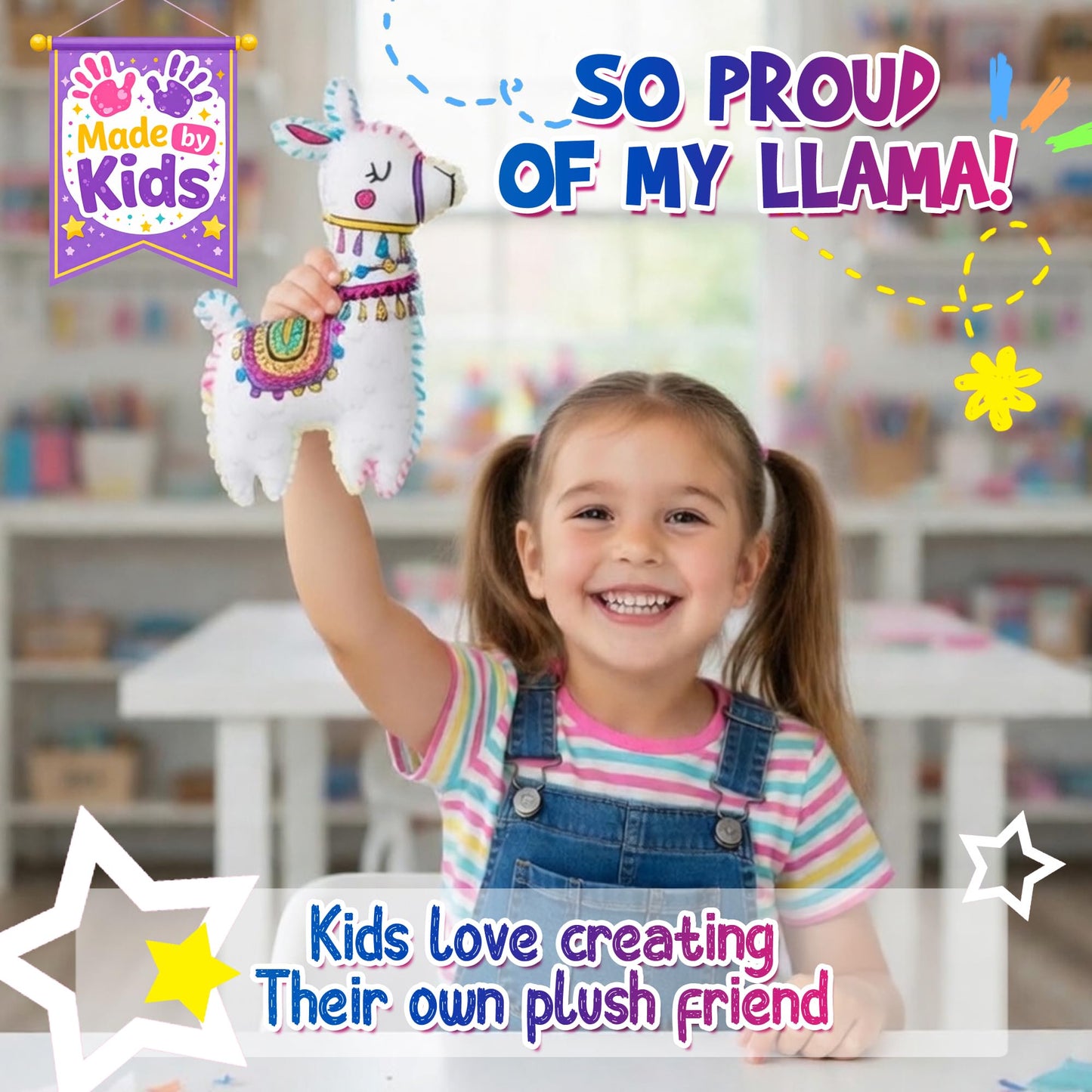 Llama Sewing Kit for Kids Ages 6+, Make Your Own Plush Toy Cute Friends, DIY Coloring & Stuffed Animals Craft Kits, Arts and Crafts for Beginner