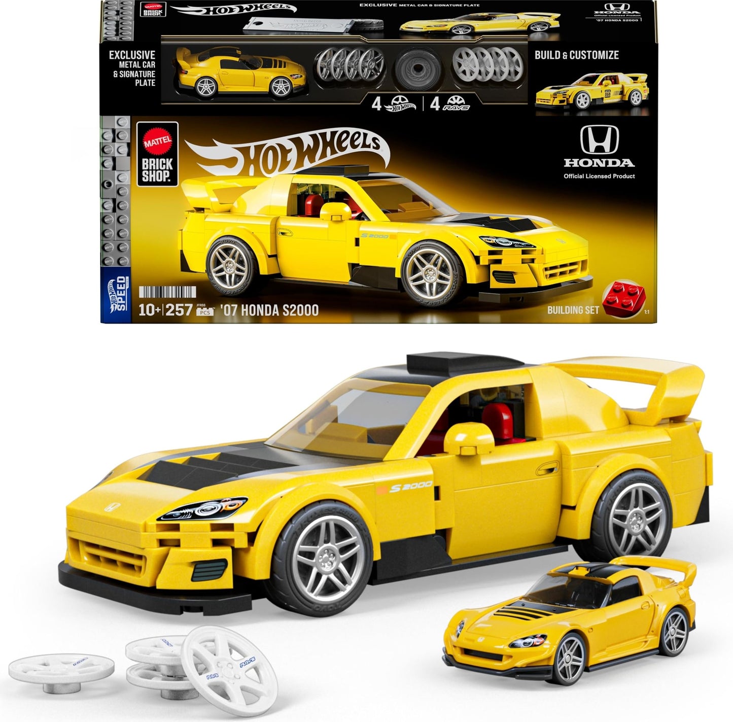 Mattel Brick Shop Hot Wheels Speed Series Building Set, '07 Honda S2000 with 257 Pieces, Realistic Details and Custom Decals, Adult Collectors and