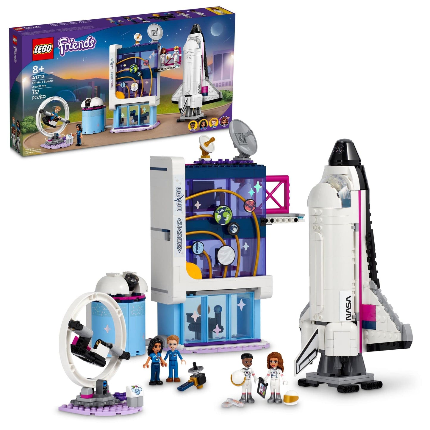 LEGO Friends Olivia’s Space Academy Shuttle Rocket 41713, NASA Space Shuttle Toy for Kids, Pretend Play Space Academy with Astronaut Mini Figures,