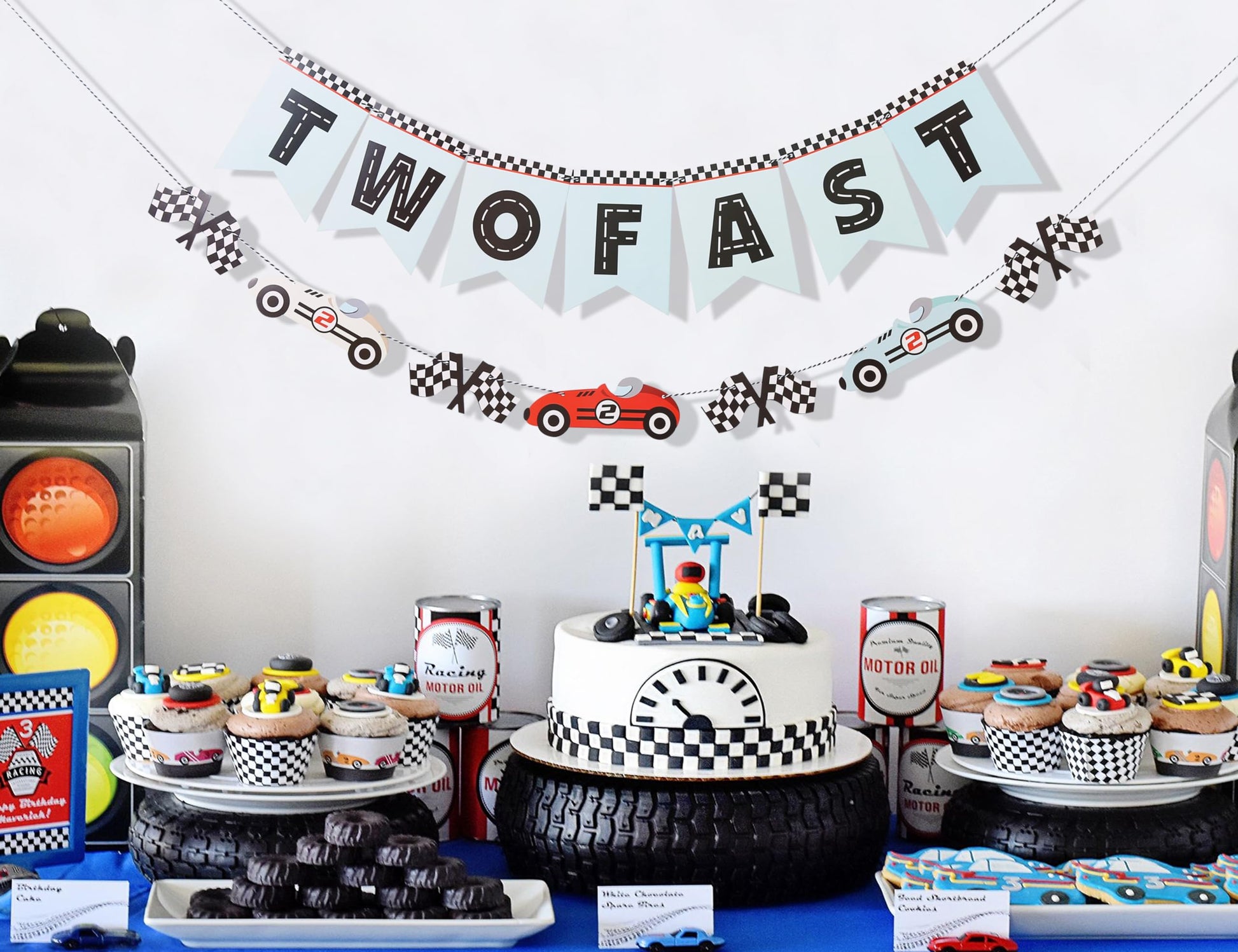 Two Fast Banner - Race Car Birthday Decorations,Race Car Birthday Banner