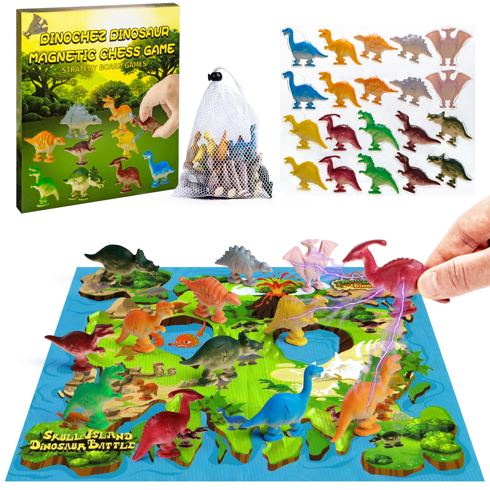 Dinosaur Magnet Chess Game,Magnetic Stones Game?Contains 20 Magnetic Dinosaurs, Exquisite Game mat&Travel Pouch??Magnetic Game for Gift & Family