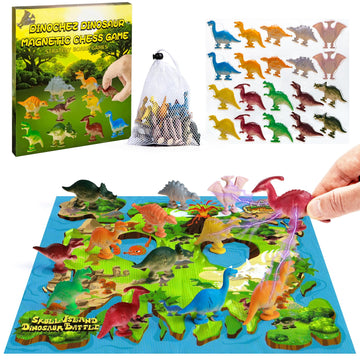Dinosaur Magnet Chess Game,Magnetic Stones Game?Contains 20 Magnetic Dinosaurs, Exquisite Game mat&Travel Pouch??Magnetic Game for Gift & Family