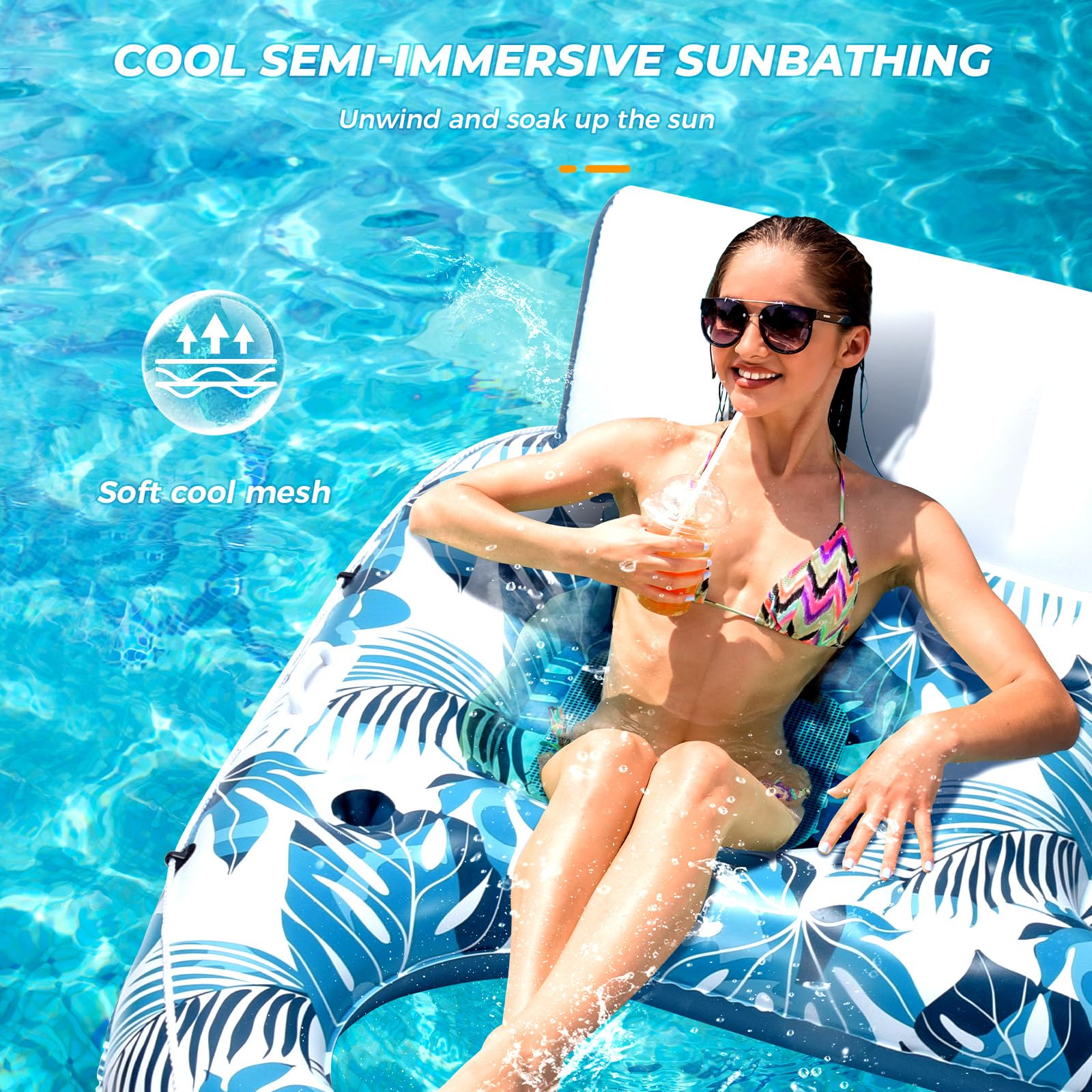 JCLEAL Pool Float Lounger Adult Inflatable Pool Floaties Rafts for 2 Person Extra Large Recliner Tanning Lounge Chair Water Floaty with Backrest