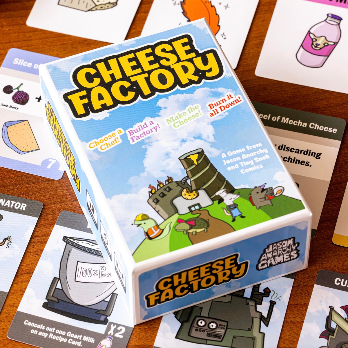 Jason Anarchy Games Cheese Factory Card Game | Tiny Snek Comics | 2 to 4 Players | Entry Level Engine Building Game | Silly, Casual Card Game