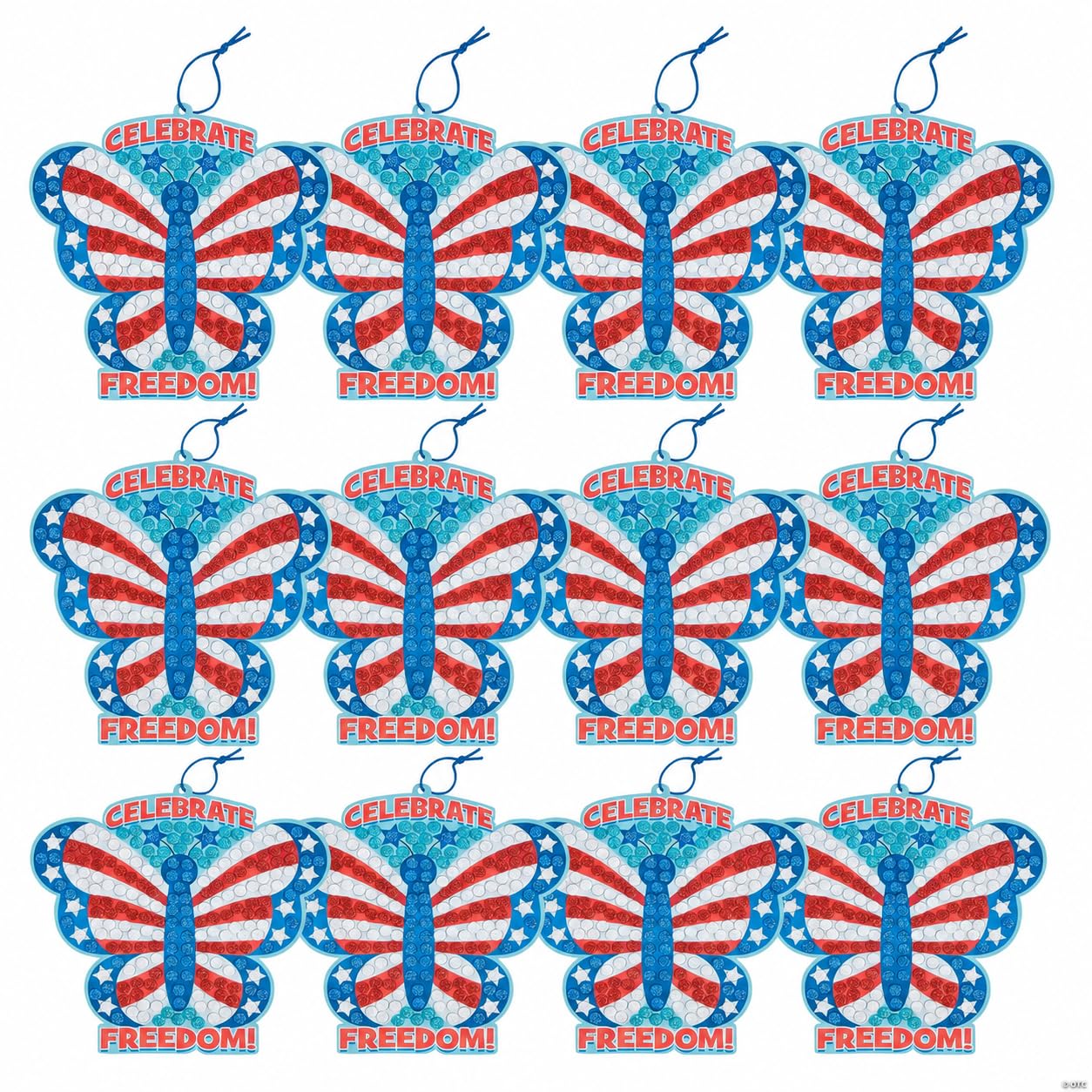 Fun Express USA Patriotic Butterfly Glitter Mosaic Craft Kit - Makes 12 - Fourth of July Crafts for Kids