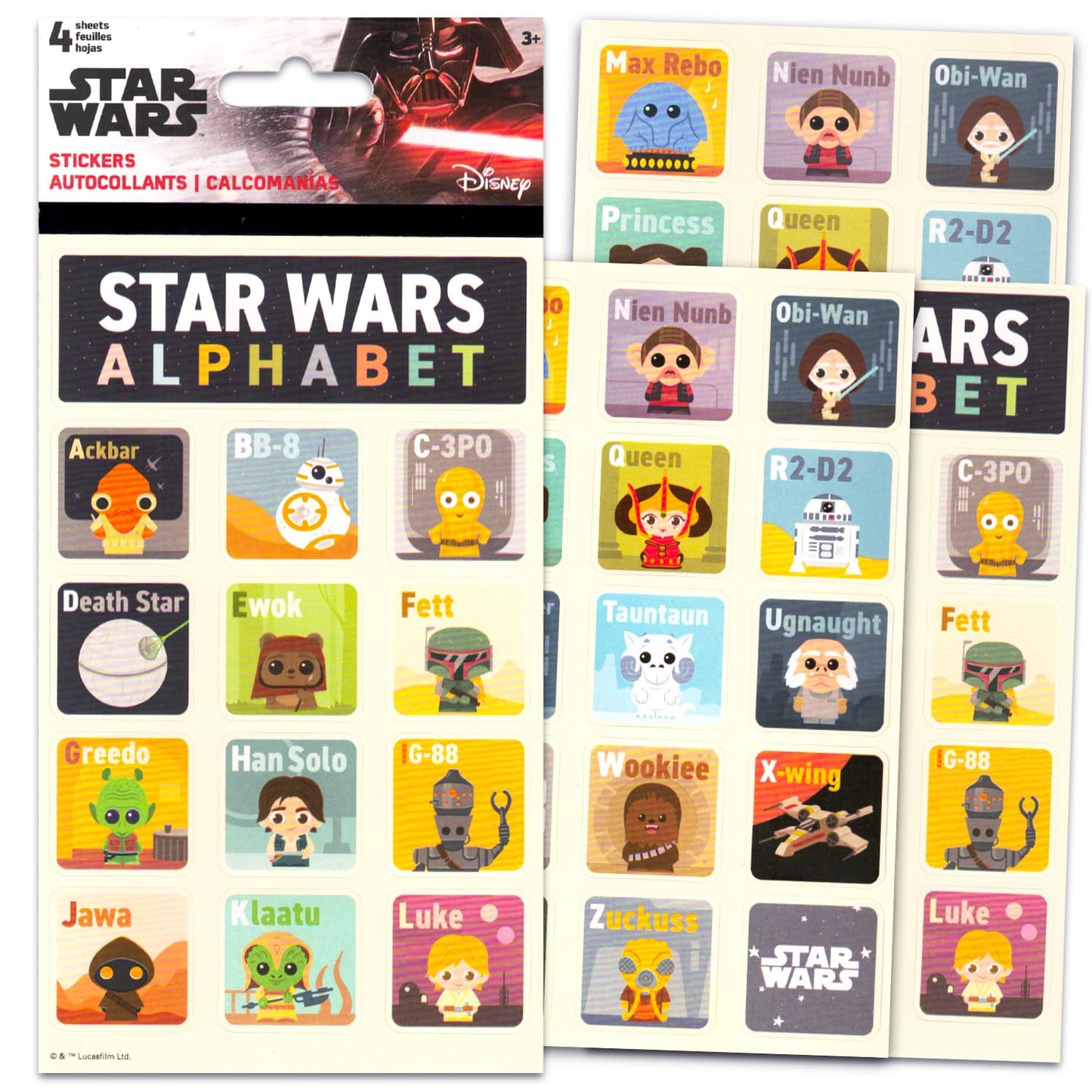 Star Wars Alphabet Reward Stickers - Bundle with Over 500+ Alphabet Bulk Stickers for Kids Featuring Luke Skywalker, Han Solo, C-3PO, More | Star Wars