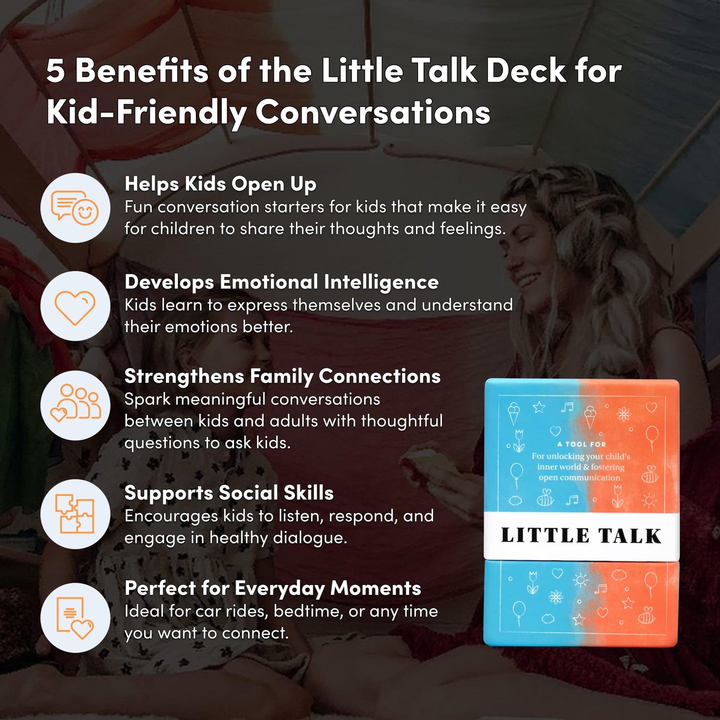 Little Talk Conversation Cards for Kids - 170 Prompts for Social Skills, Family Games, Travel & Therapy - BestSelf Deck for Ages 4-12, ADHD Tools