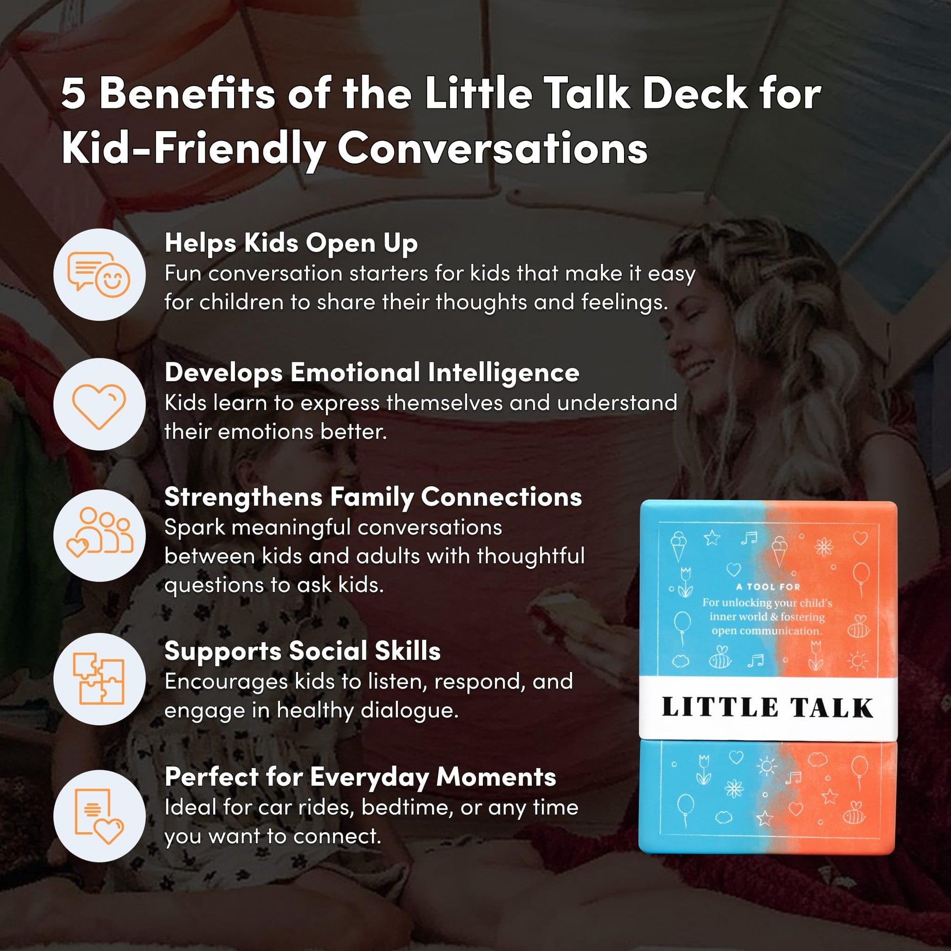 Little Talk Conversation Cards for Kids - 170 Prompts for Social Skills, Family Games, Travel & Therapy - BestSelf Deck for Ages 4-12, ADHD Tools