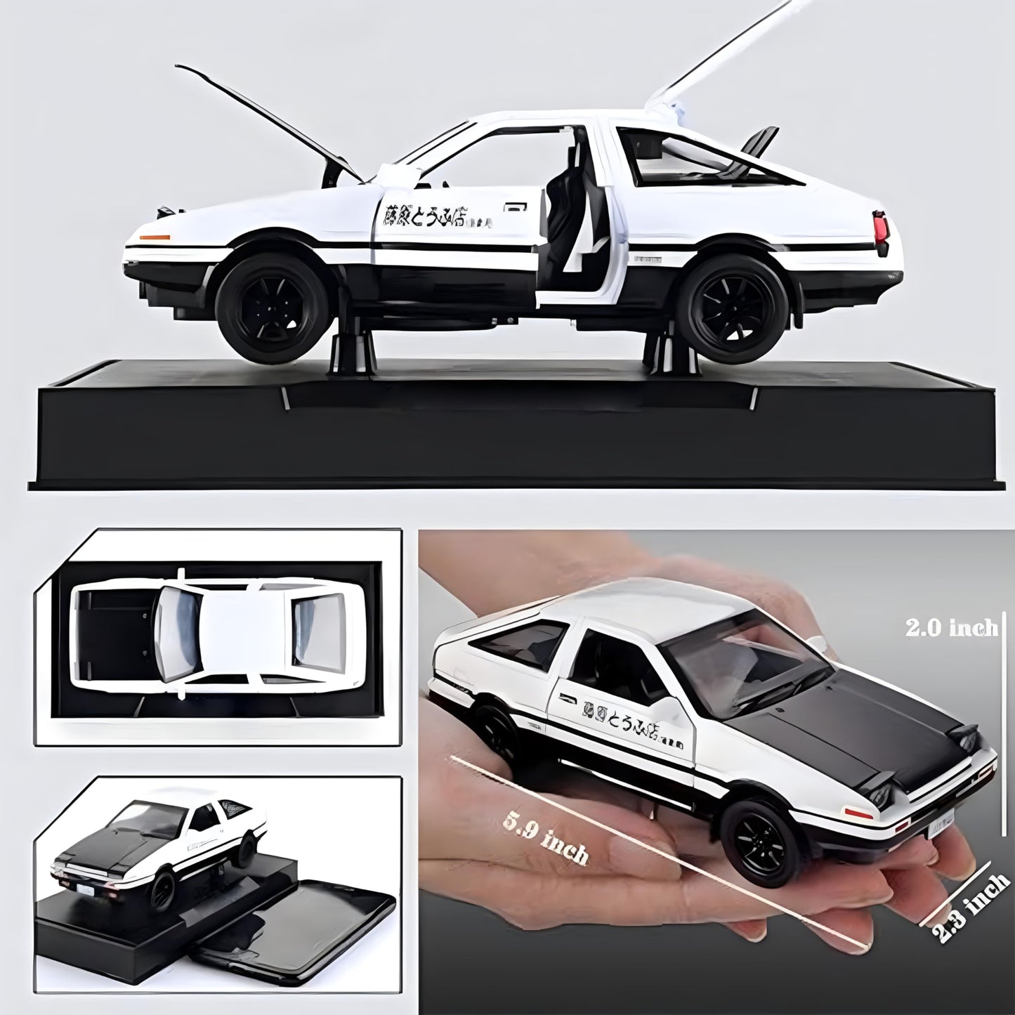 Mzexoma Initial D Trueno AE86 Alloy Diecast Car Model, Sports Car Toys for Kids and Adults,Pull Back Vehicles Toy Cars (Black-Type A)