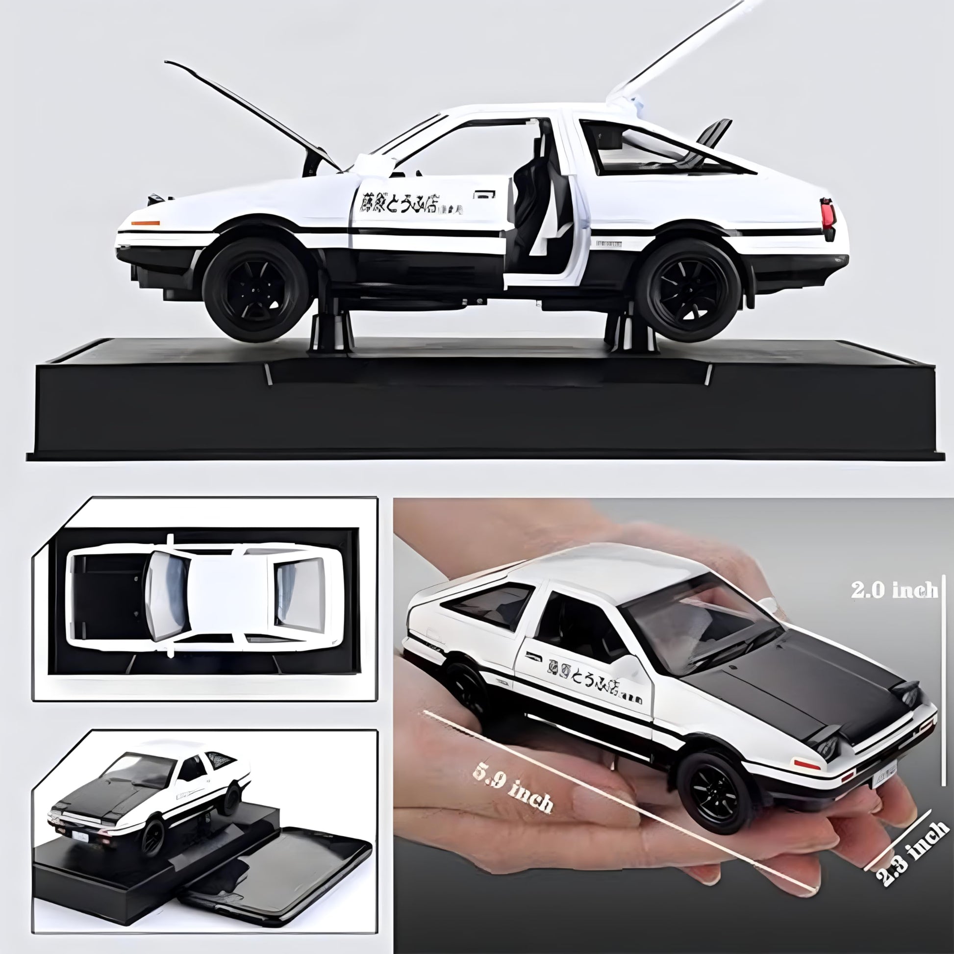 Mzexoma Initial D Trueno AE86 Alloy Diecast Car Model, Sports Car Toys for Kids and Adults,Pull Back Vehicles Toy Cars (Black-Type A)