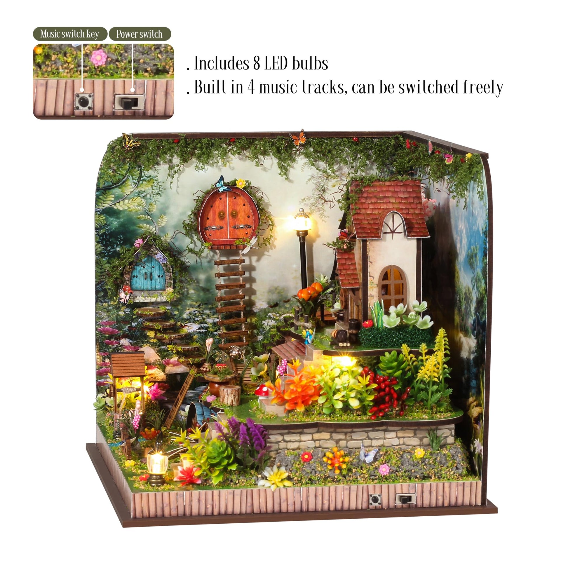 Splashora DIY Miniature Dollhouse Kit, Forest Fairyland with Cherry Blossom Tree, Tiny House Building Kit for Adults DIY Crafts Birthday for Family