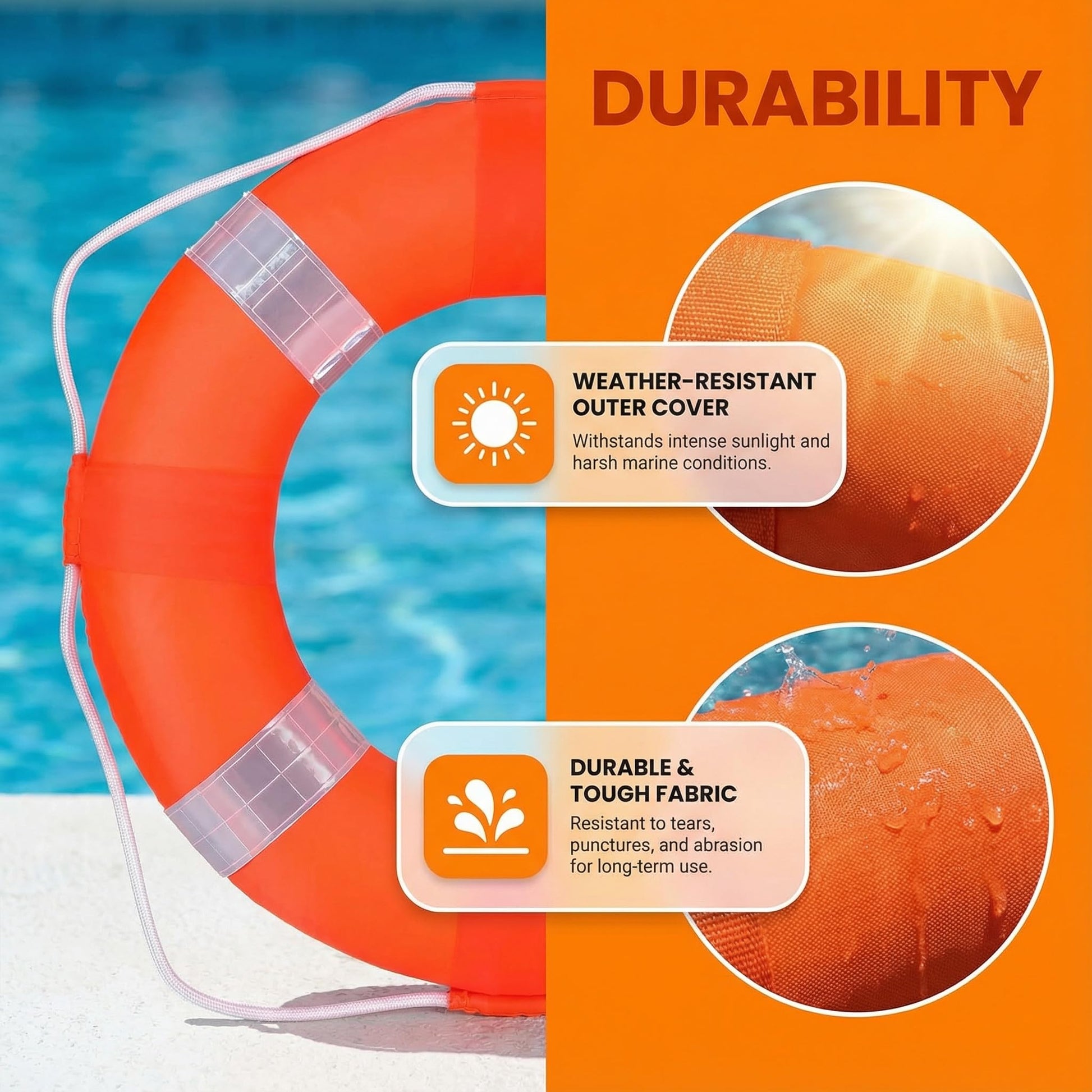 20 Inch / 50cm Pool Safety Life Preserver Throw Ring Buoy