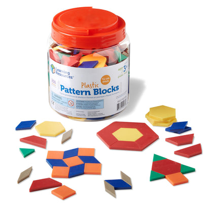 Learning Resources Plastic Pattern Blocks 250 Set - Classroom Must Haves, Math Teaching Tools, Homeschool Supplies, Math Manipulatives
