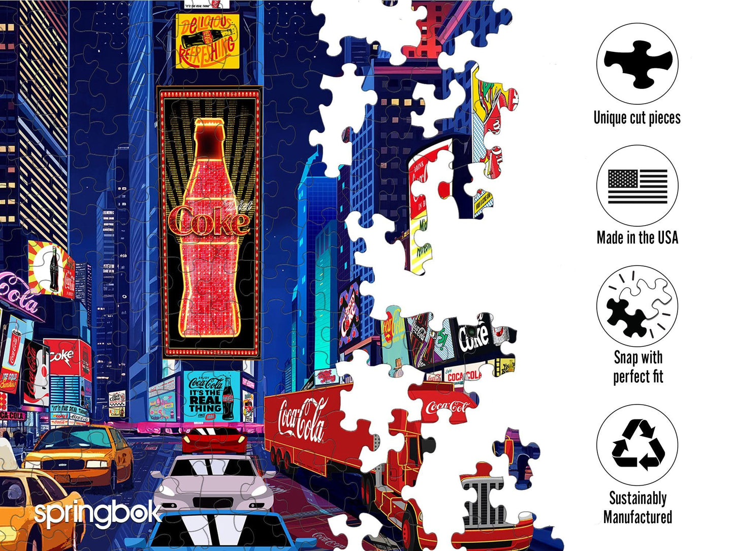 Springbok Coca-Cola City Nights 1000 Piece Jigsaw Puzzle for Adults - Poster Now Included - Unique Cut Pieces - Made in USA