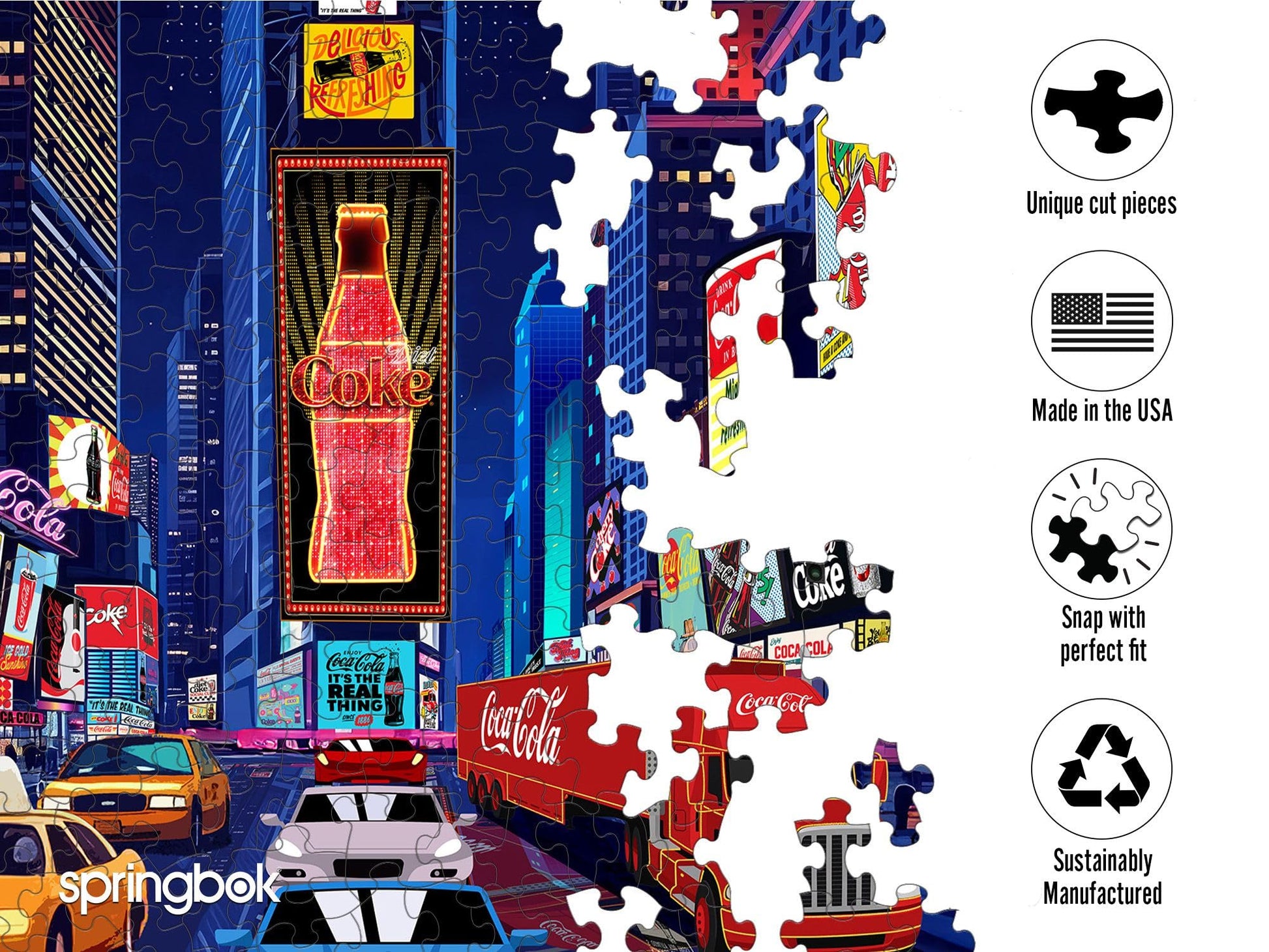 Springbok Coca-Cola City Nights 1000 Piece Jigsaw Puzzle for Adults - Poster Now Included - Unique Cut Pieces - Made in USA
