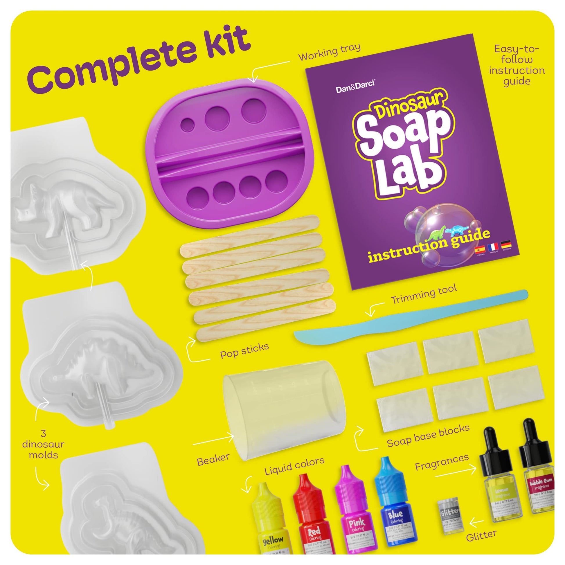 Dan&Darci Dino Soap Making Kit for Kids, Dinosaur Science Toys Kits, Gifts for Kid All Ages, DIY Activities Craft - Art Crafts Gift Set for Boys