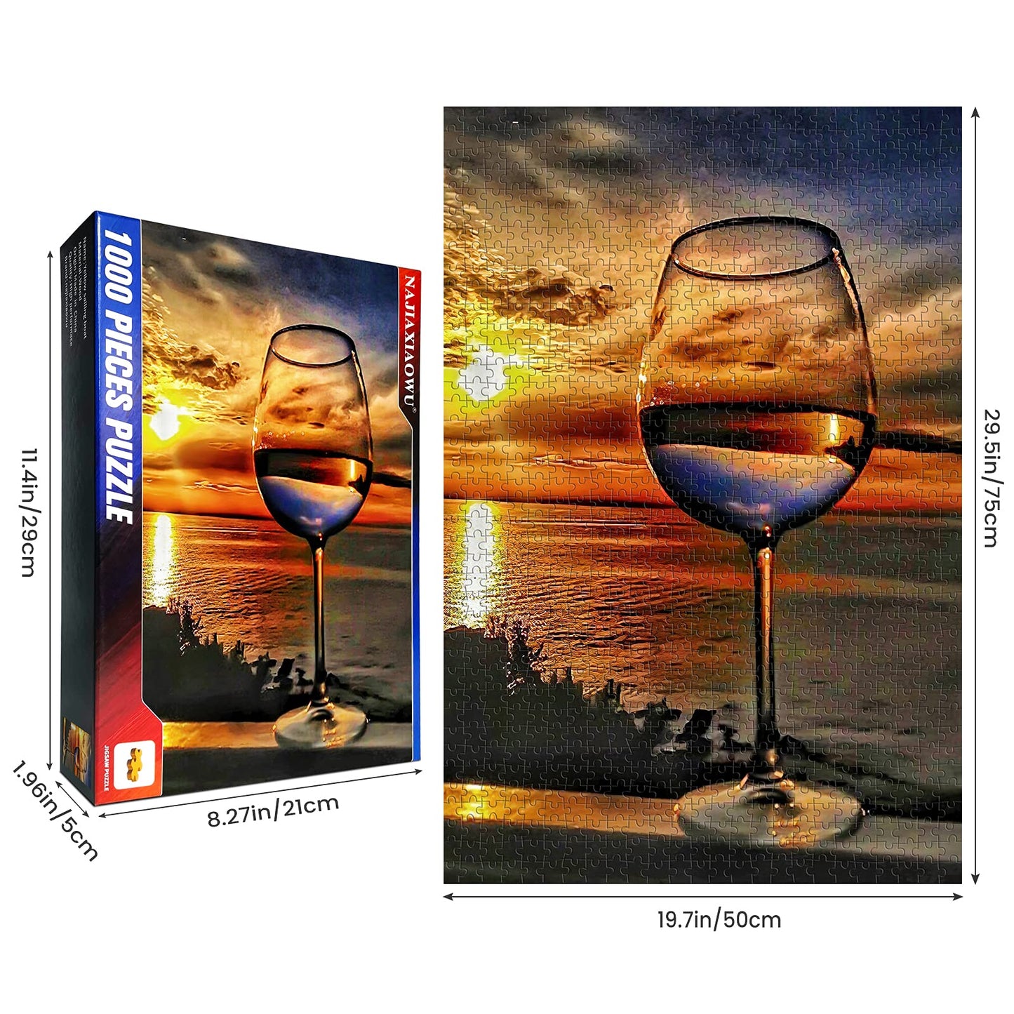 najiaxiaowu Adult Puzzles 500 Pieces DIY Sunset Sea Wine Glass Wooden Puzzles Teens and Elderly Puzzles Modern Home Decor Wall Art Unique Gift 52 cm x