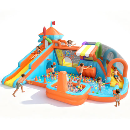 Letsgokid Water Bounce House for Big Kids, 12-in-1 Double Water Slide Bounce House with 750W Blower, Toy Stand, Climbing Wall, Splash Pool
