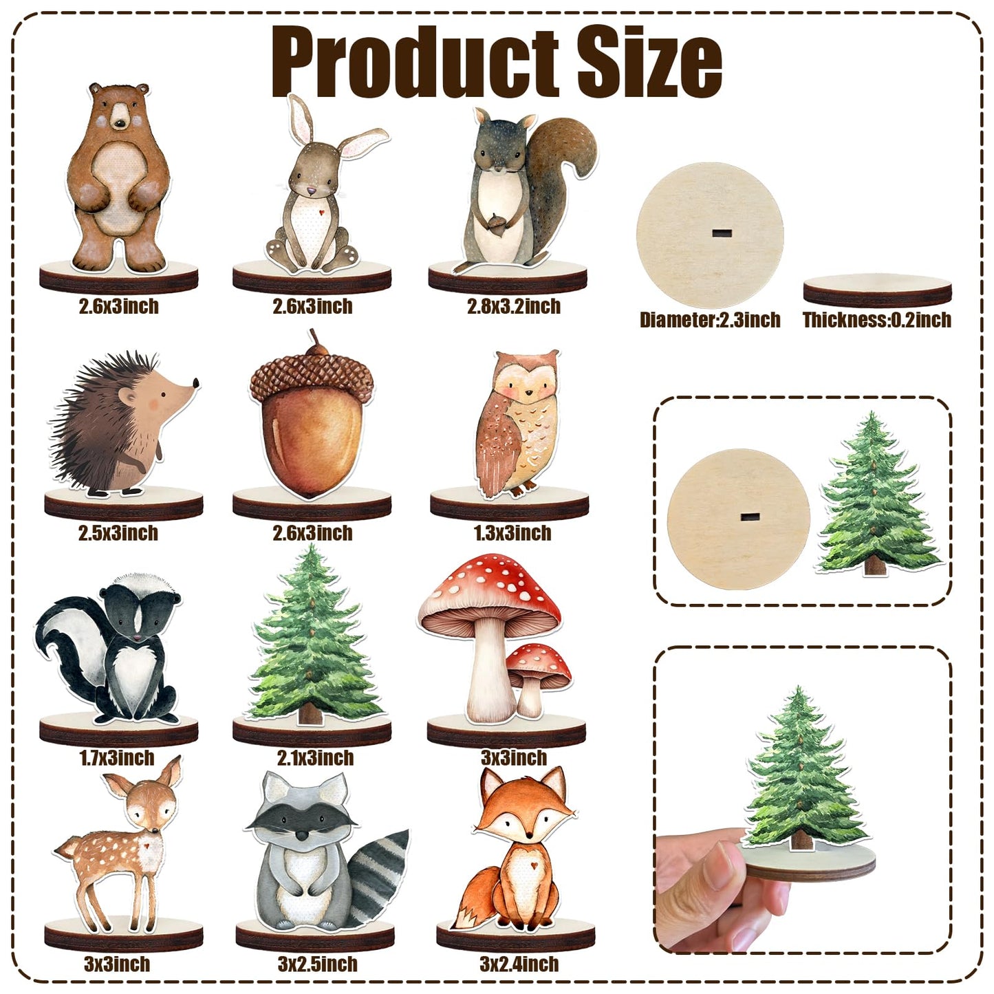 12 Pcs Painted Woodland Animals Wood Table Centerpieces Cutout Shapes Woodland Baby Shower Decorations Wild Creatures Wood Table Topper for Forest