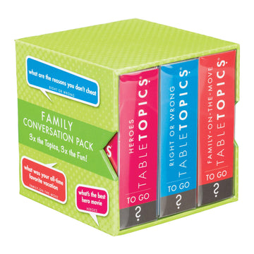 TableTopics Family Conversation Pack for Parent Child Connection, 120 Engaging Question Cards for Dinnertime, Car Rides, & Classrooms, Boxed Set of 3