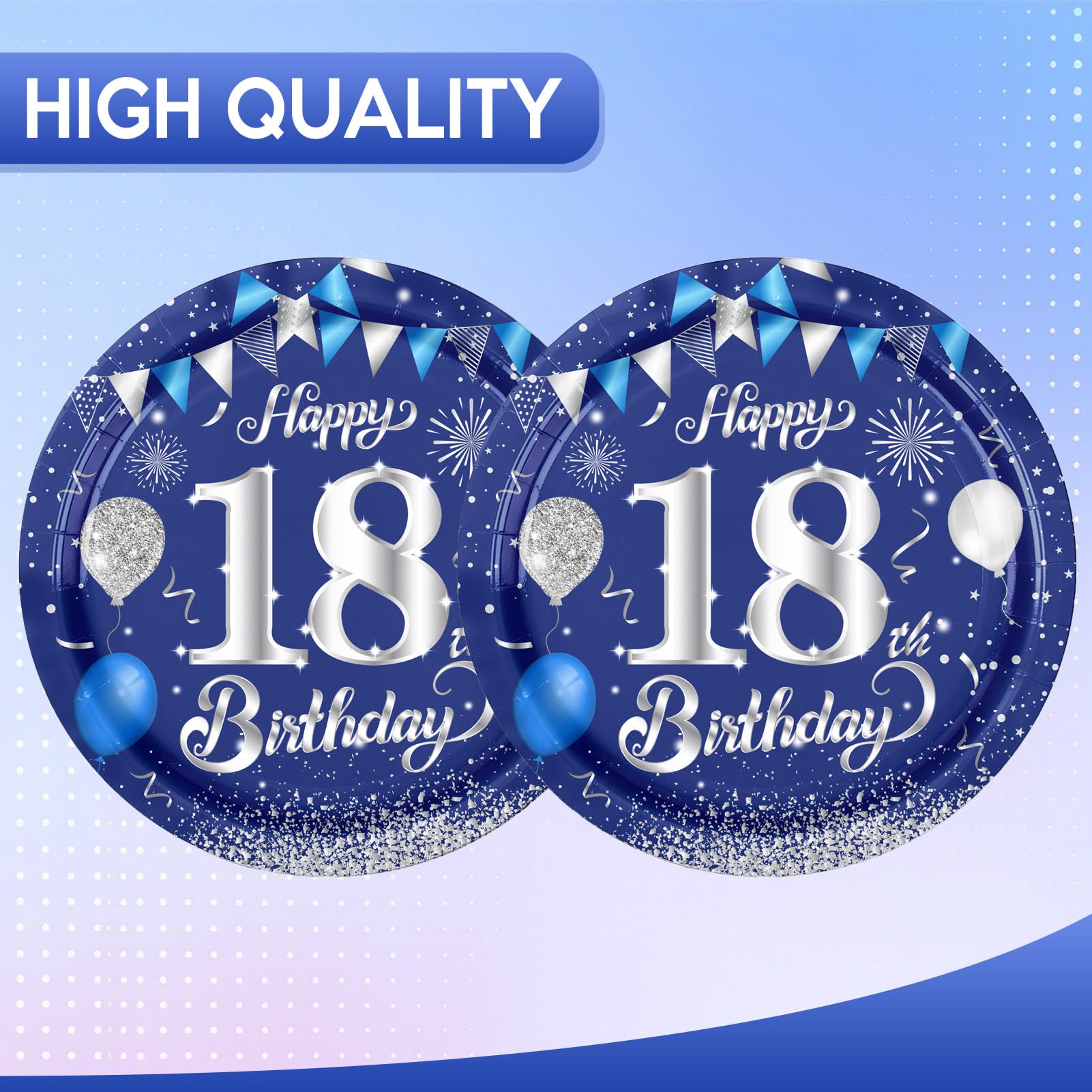 Fitoyplak Blue and Silver 18th Birthday Plates,50Pcs - 7Inch Dessert Plates Disposable Party Tableware Set 18 Year Old Party Plate Sets,for 18th