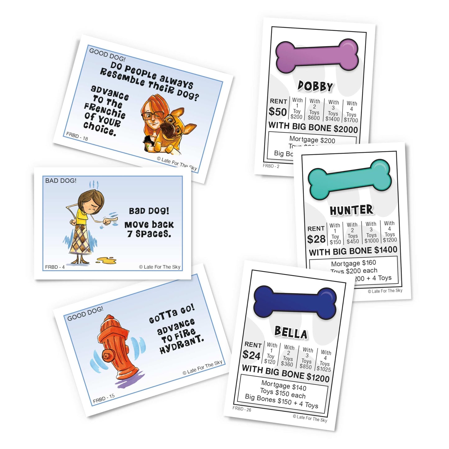 Late for The Sky Frenchie-Opoly | French Bulldog Board Game for Families & Adults, 2-6 Players, Ages 8+, Dog Lover Gift, Strategy Property Trading