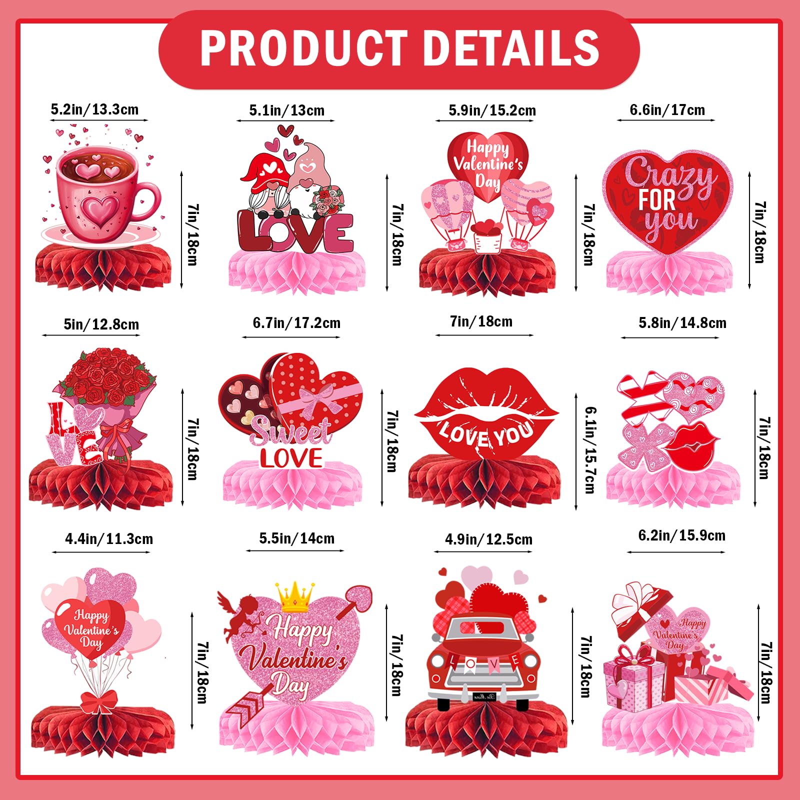 Valentines Day Table Decorations: 12Pcs Valentine Honeycomb Centerpieces Valentine Table Decorations Valentine Day Centerpieces for Table