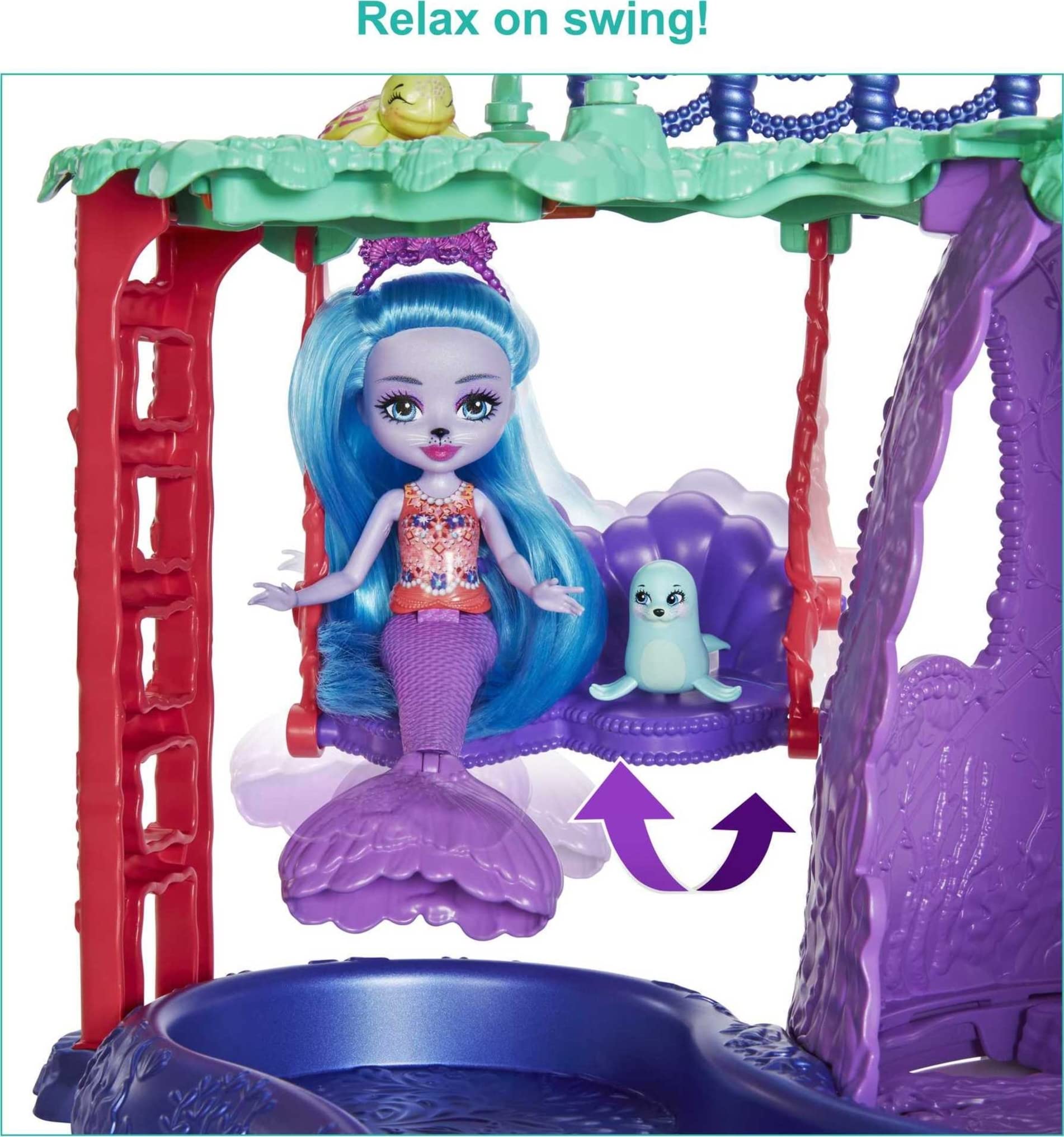 Mattel Enchantimals Ultimate Water Park Playset with Shayda Sea Lion Small Doll, 4 Animal Figures & Accessories, Ocean Kingdom Set with Water Features