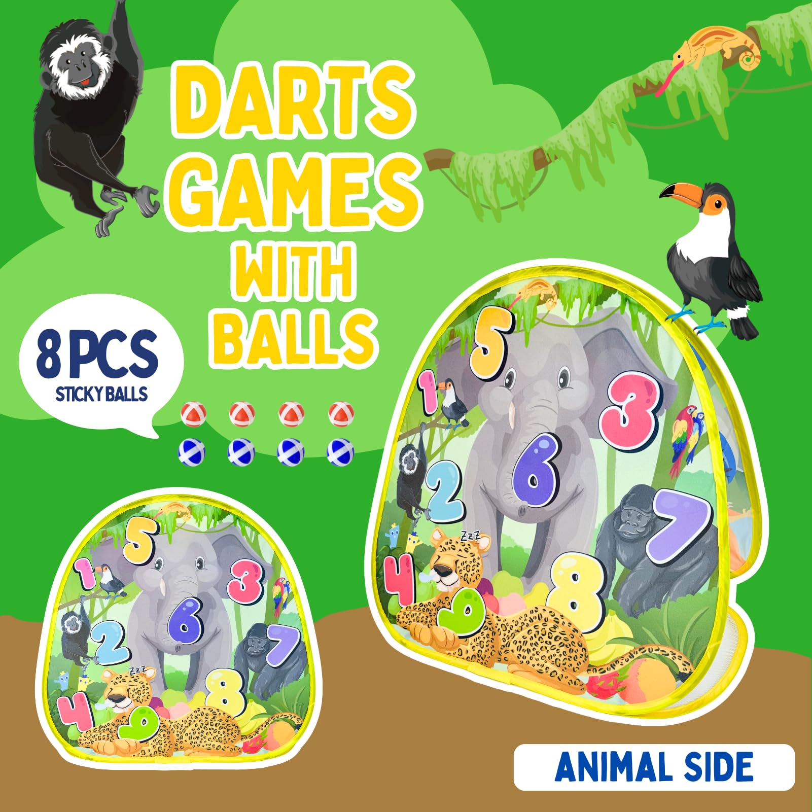 Grip Kids 2-in-1 Dinosaur & Animal Bean Bag Toss Game - Double-Sided 27" Target Board with 6 Bean Bags - Outdoor & Indoor Toy for Toddlers & Kids Ages