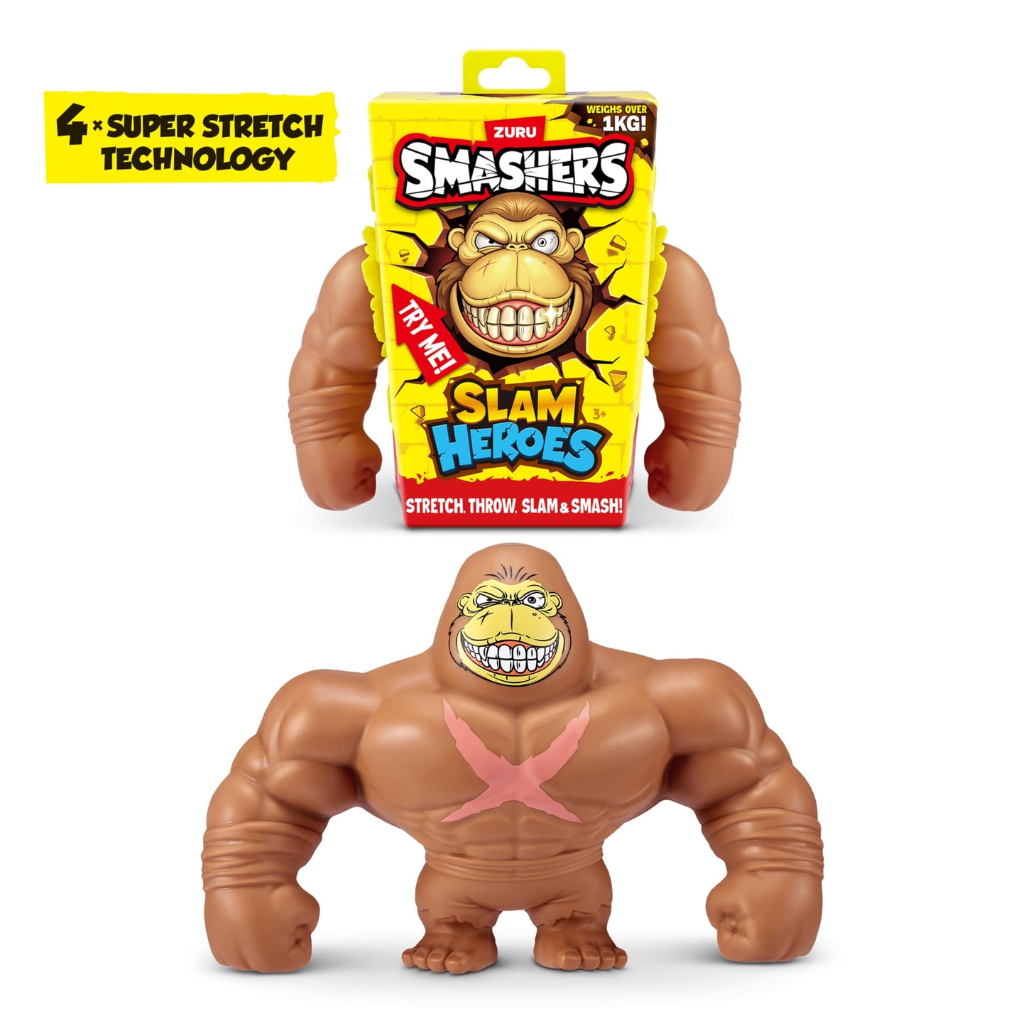 Smashers SLAM Heroes by ZURU, Gorilla (Brown) Stretchable Toy for Boys